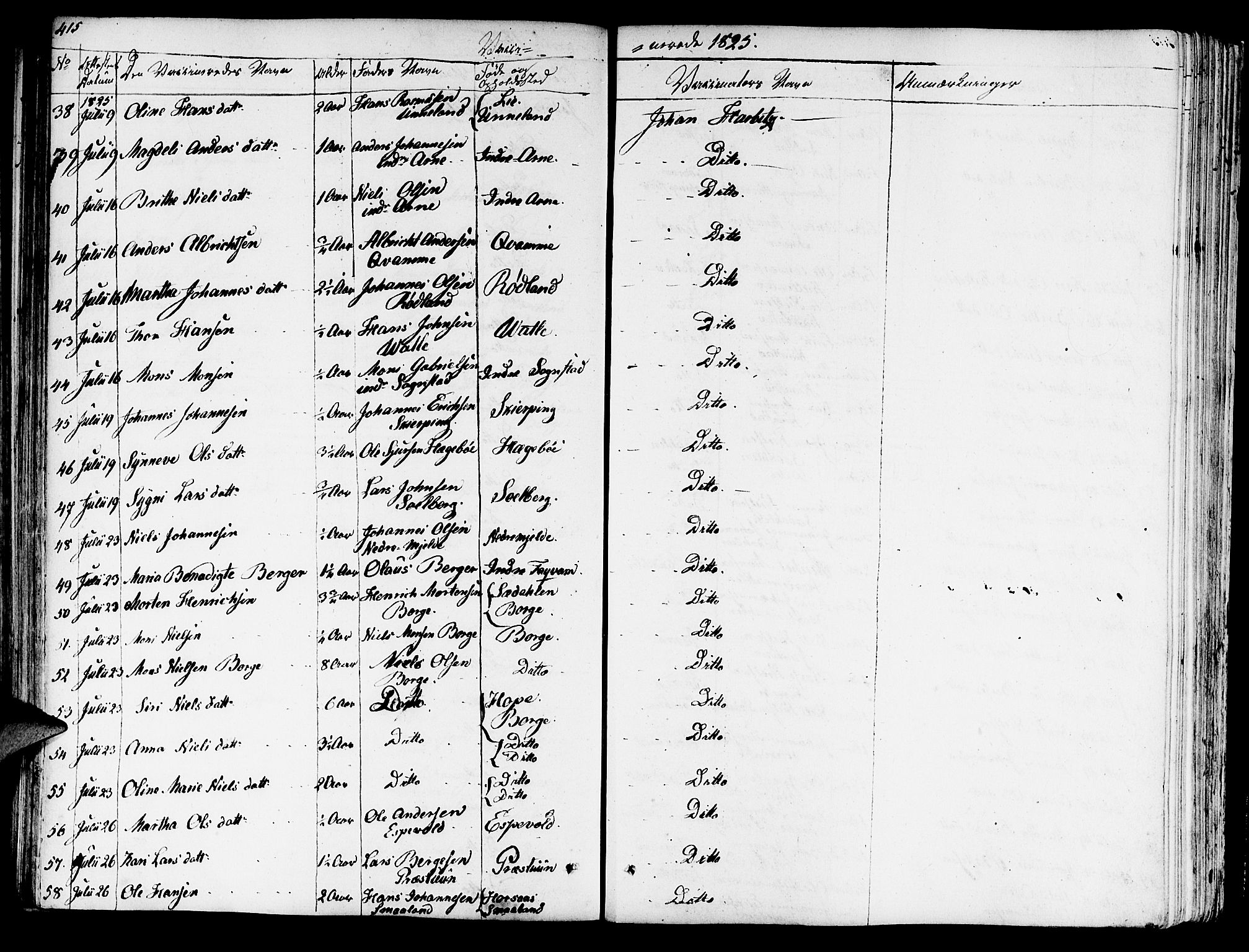 Haus sokneprestembete, AV/SAB-A-75601/H/Haa: Parish register (official) no. A 13, 1821-1827, p. 415