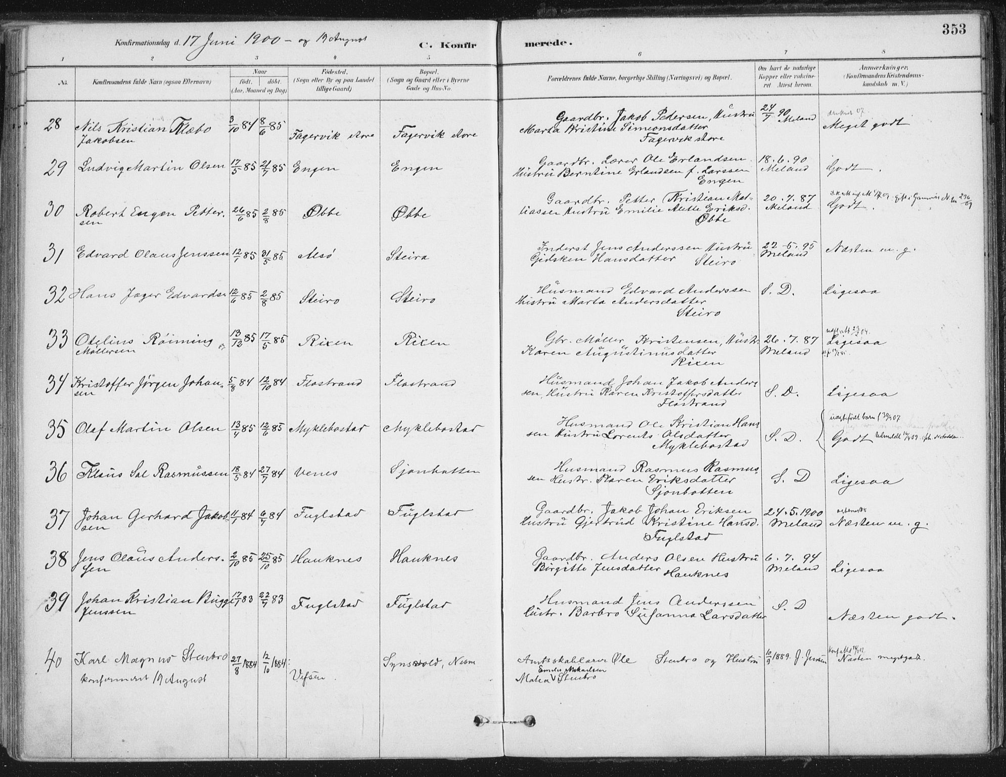 Ministerialprotokoller, klokkerbøker og fødselsregistre - Nordland, AV/SAT-A-1459/838/L0552: Parish register (official) no. 838A10, 1880-1910, p. 353