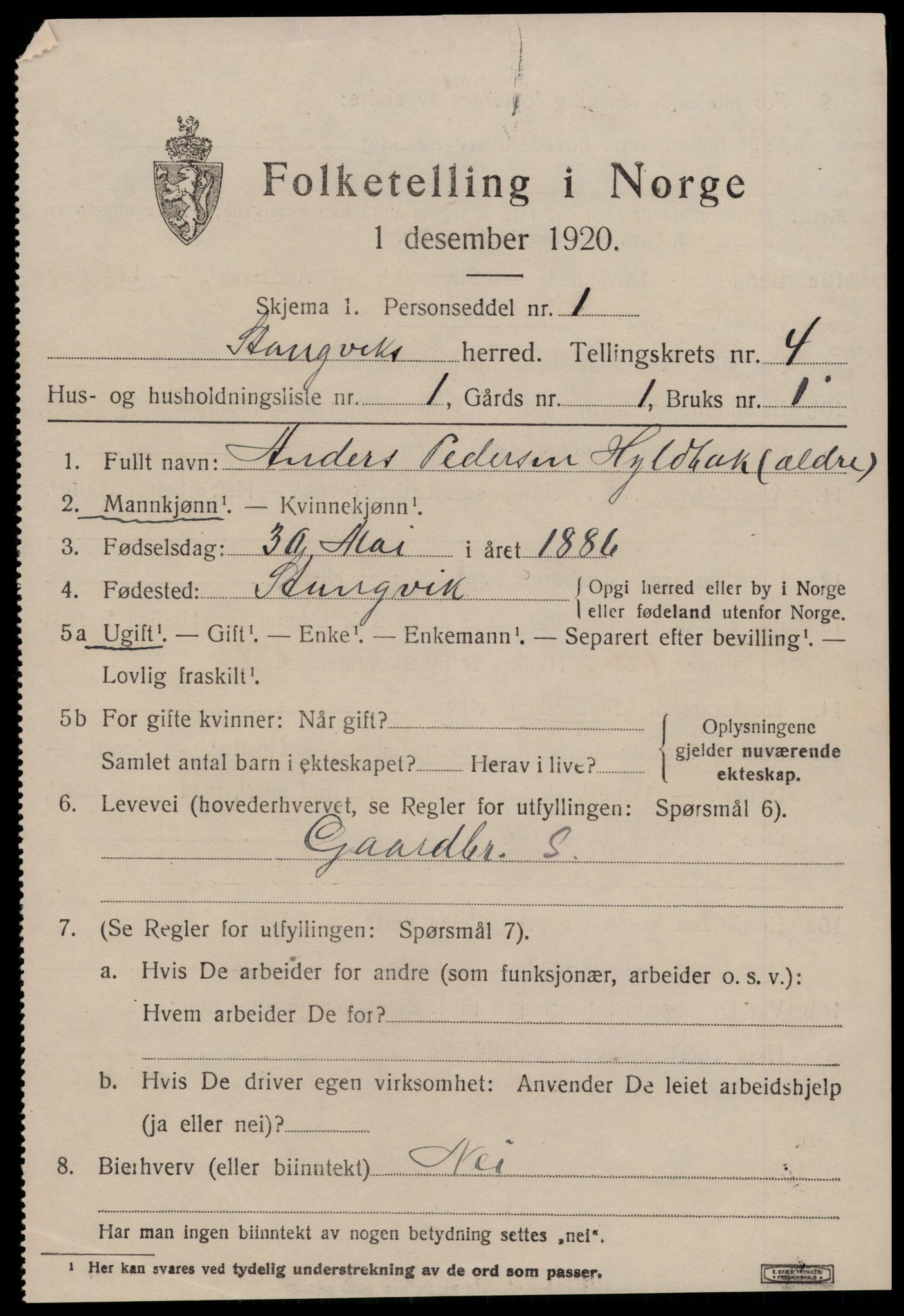 SAT, 1920 census for Stangvik, 1920, p. 2354