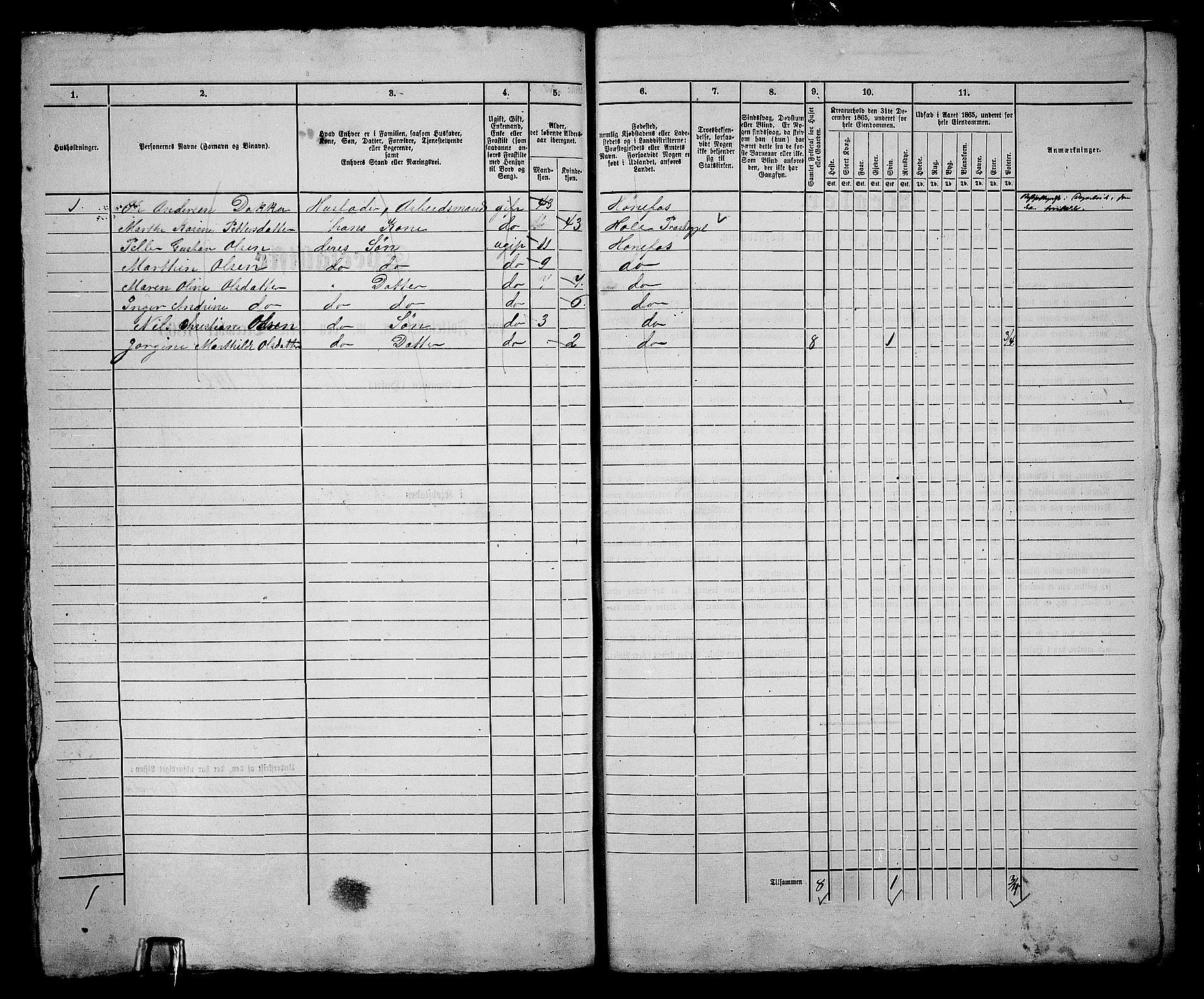 RA, 1865 census for Norderhov/Hønefoss, 1865, p. 318