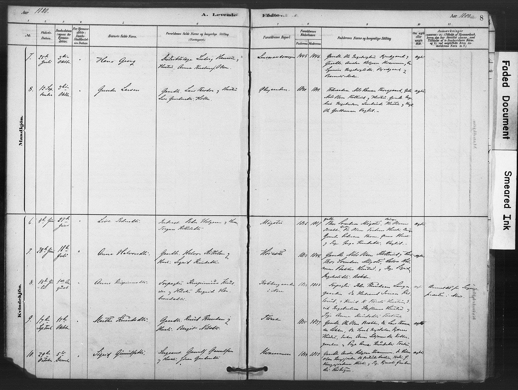 Rollag kirkebøker, SAKO/A-240/F/Fb/L0001: Parish register (official) no. II 1, 1878-1899, p. 8