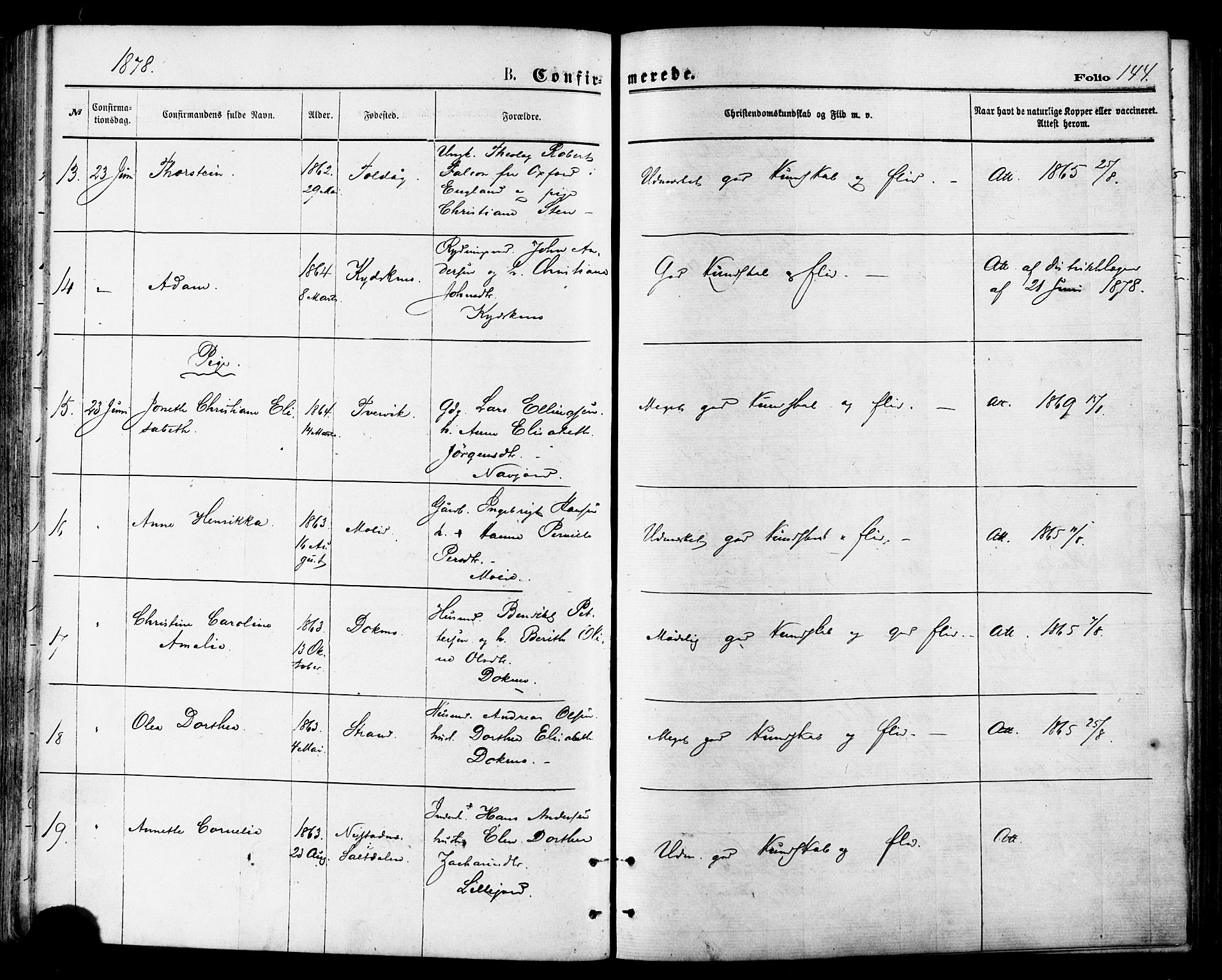 Ministerialprotokoller, klokkerbøker og fødselsregistre - Nordland, AV/SAT-A-1459/846/L0645: Parish register (official) no. 846A03, 1872-1886, p. 144