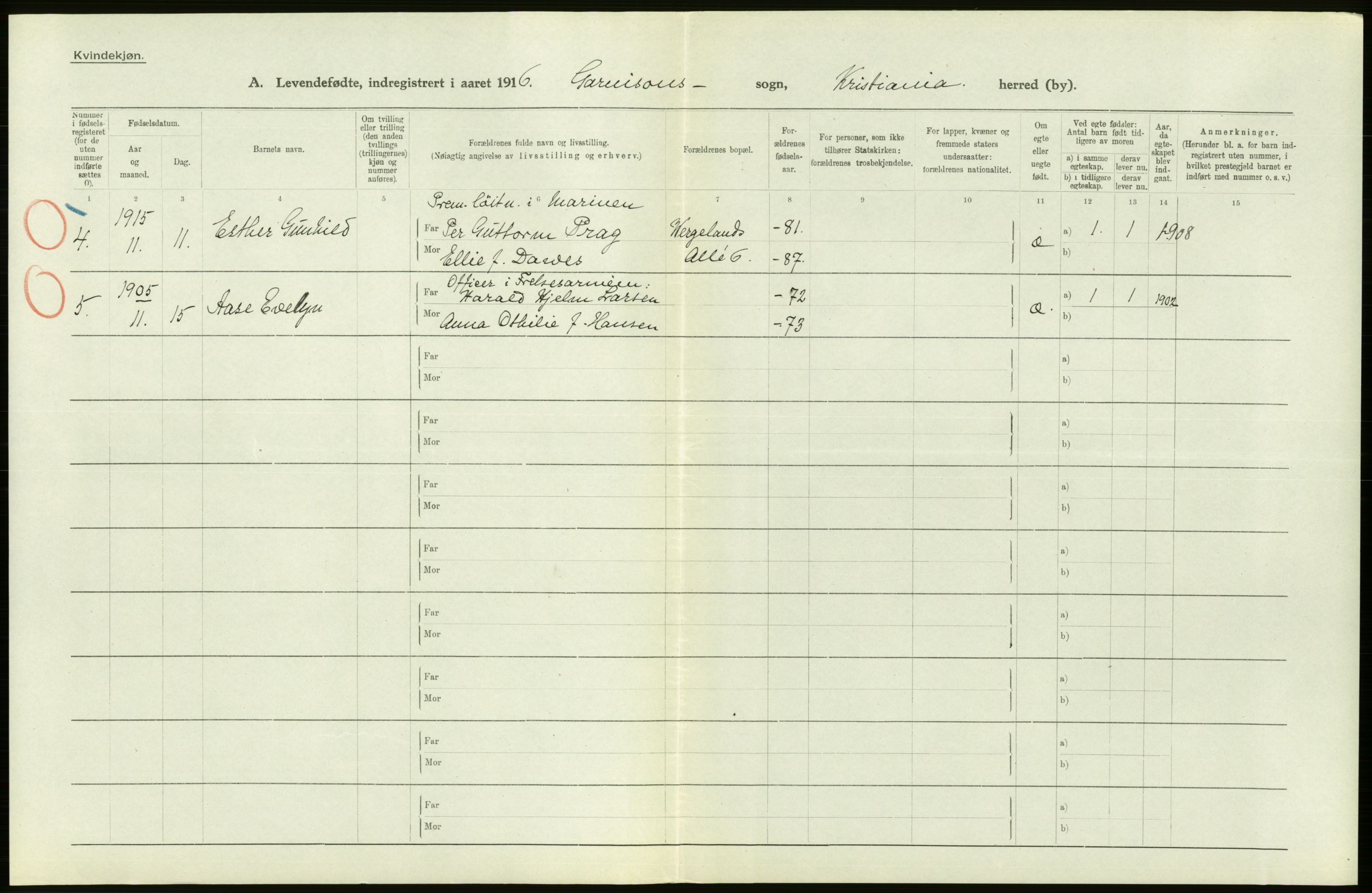 Statistisk sentralbyrå, Sosiodemografiske emner, Befolkning, AV/RA-S-2228/D/Df/Dfb/Dfbf/L0007: Kristiania: Levendefødte menn og kvinner., 1916, p. 470