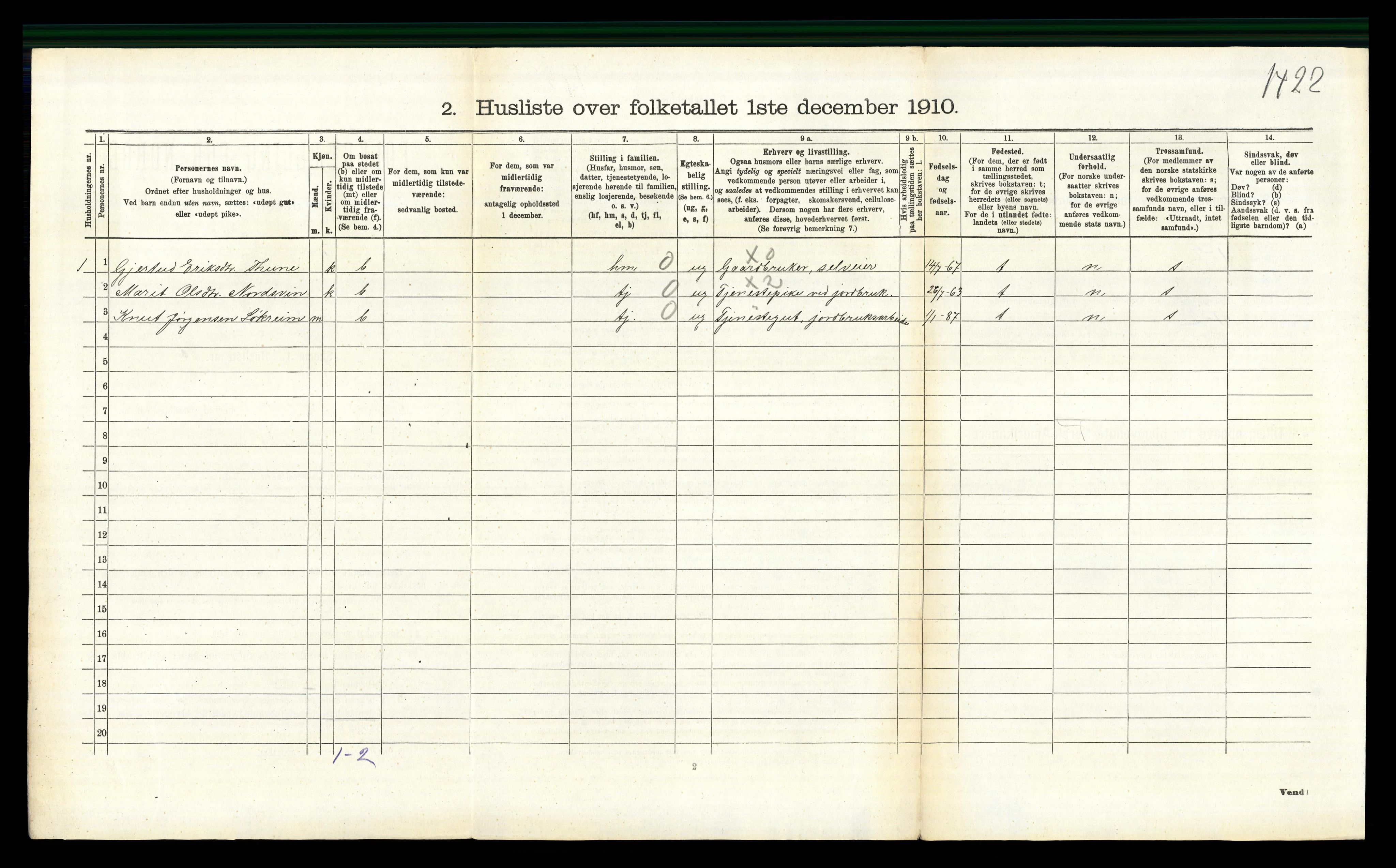 RA, 1910 census for Vang, 1910, p. 278