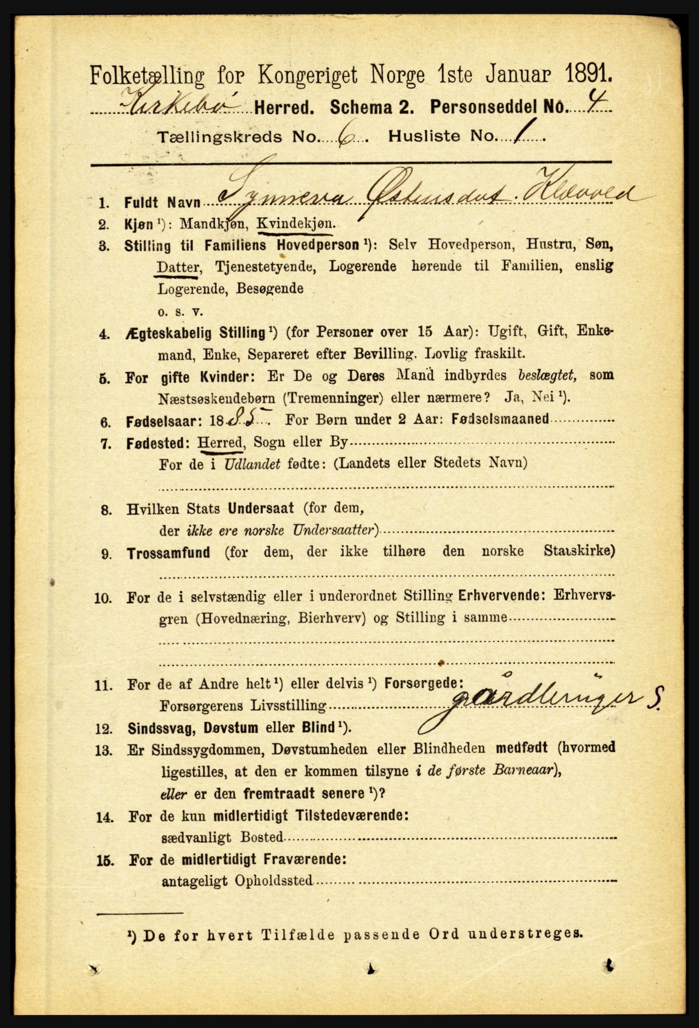 RA, 1891 census for 1416 Kyrkjebø, 1891, p. 1378