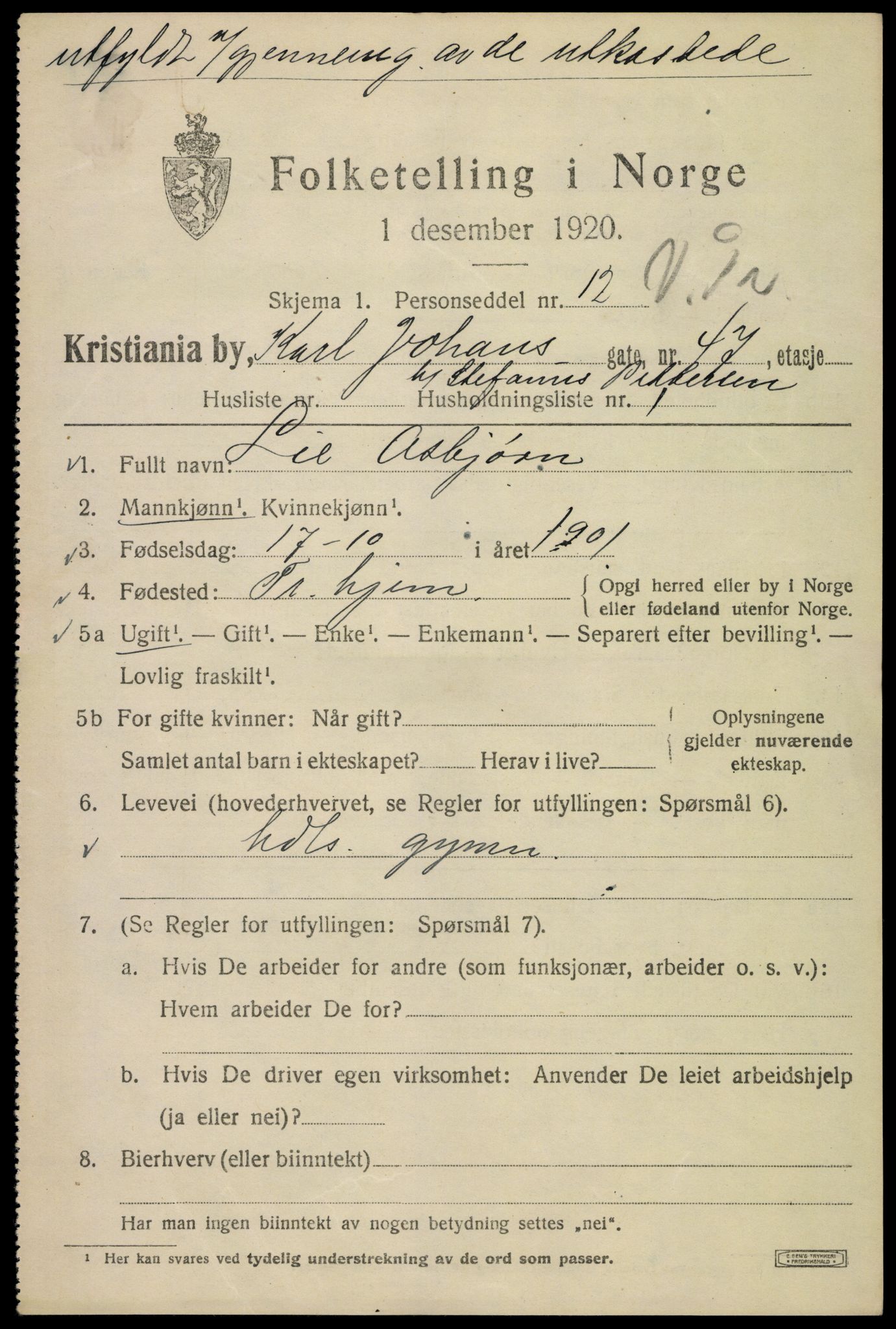 SAO, 1920 census for Kristiania, 1920, p. 328763