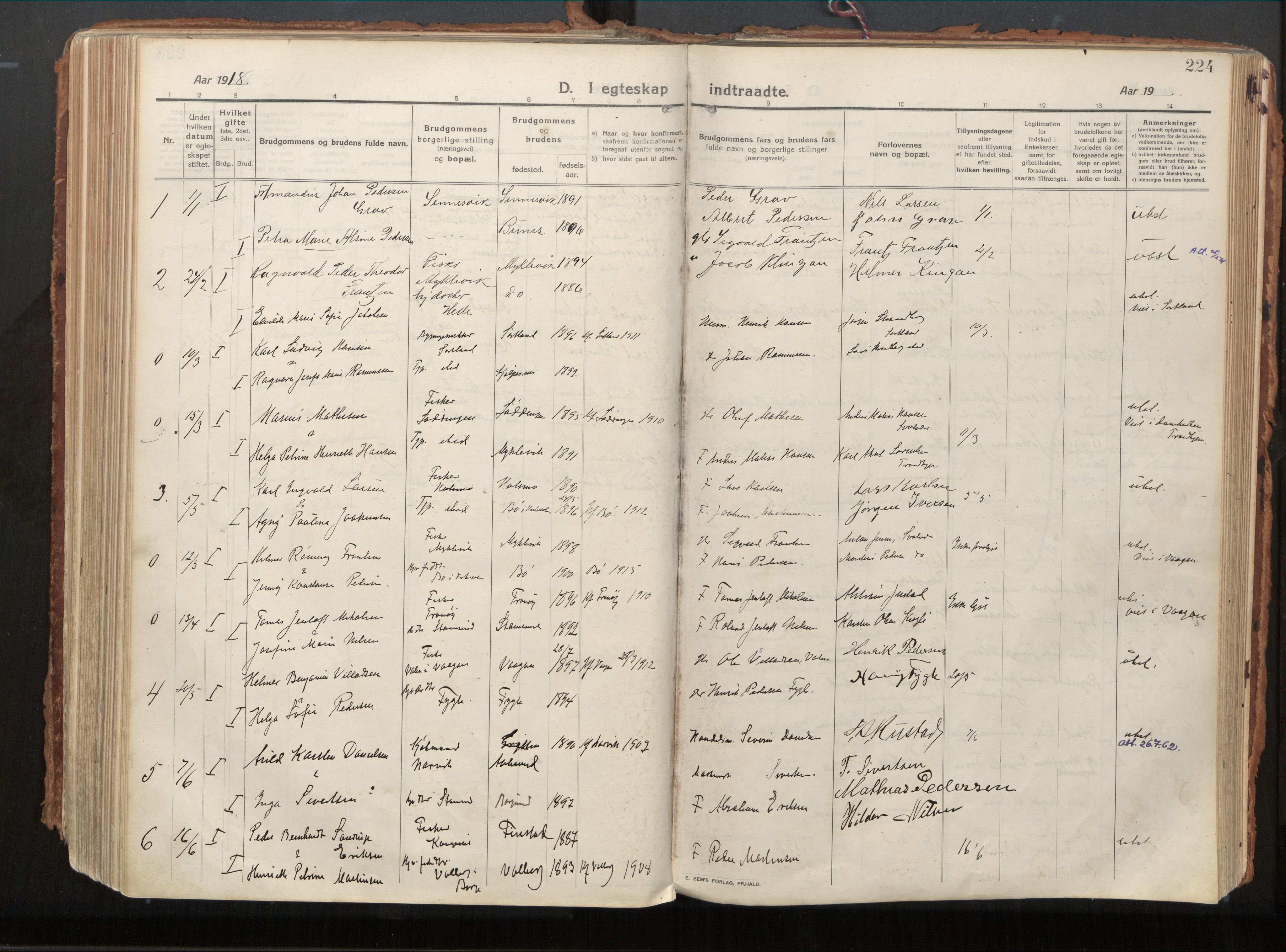 Ministerialprotokoller, klokkerbøker og fødselsregistre - Nordland, AV/SAT-A-1459/882/L1181: Parish register (official) no. 882A03, 1913-1937, p. 224