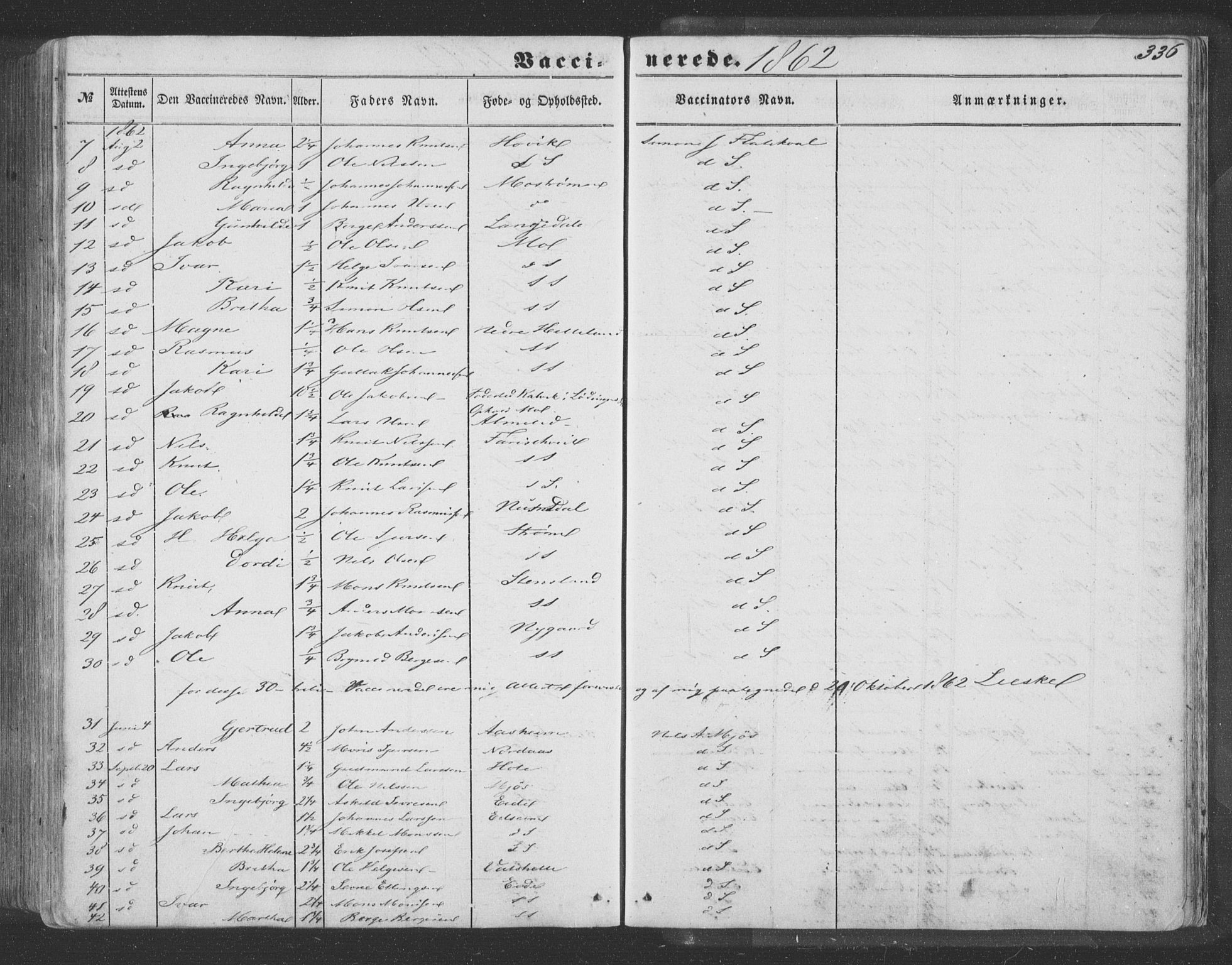 Hosanger sokneprestembete, AV/SAB-A-75801/H/Haa: Parish register (official) no. A 8, 1849-1863, p. 336