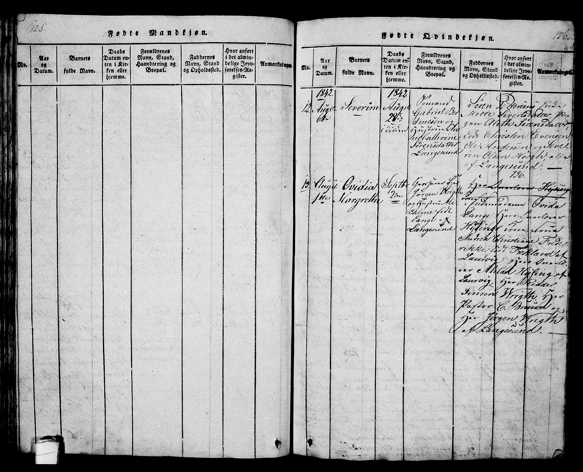 Langesund kirkebøker, SAKO/A-280/G/Ga/L0003: Parish register (copy) no. 3, 1815-1858, p. 125-126
