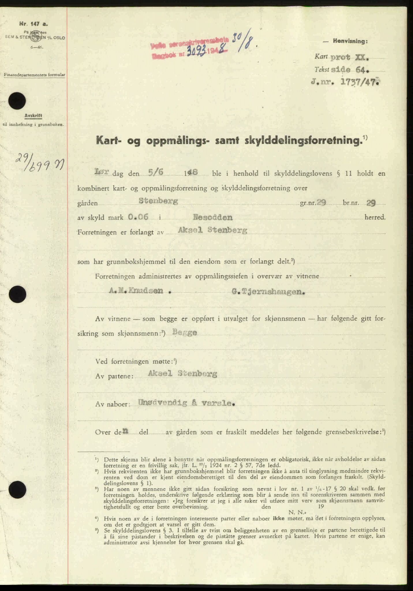 Follo sorenskriveri, AV/SAO-A-10274/G/Ga/Gaa/L0085: Mortgage book no. I 85, 1948-1948, Diary no: : 3093/1948