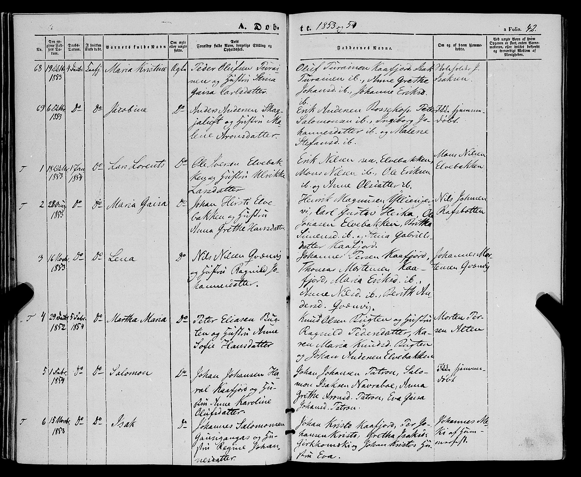 Talvik sokneprestkontor, SATØ/S-1337/H/Ha/L0016kirke: Parish register (official) no. 16, 1847-1857, p. 42