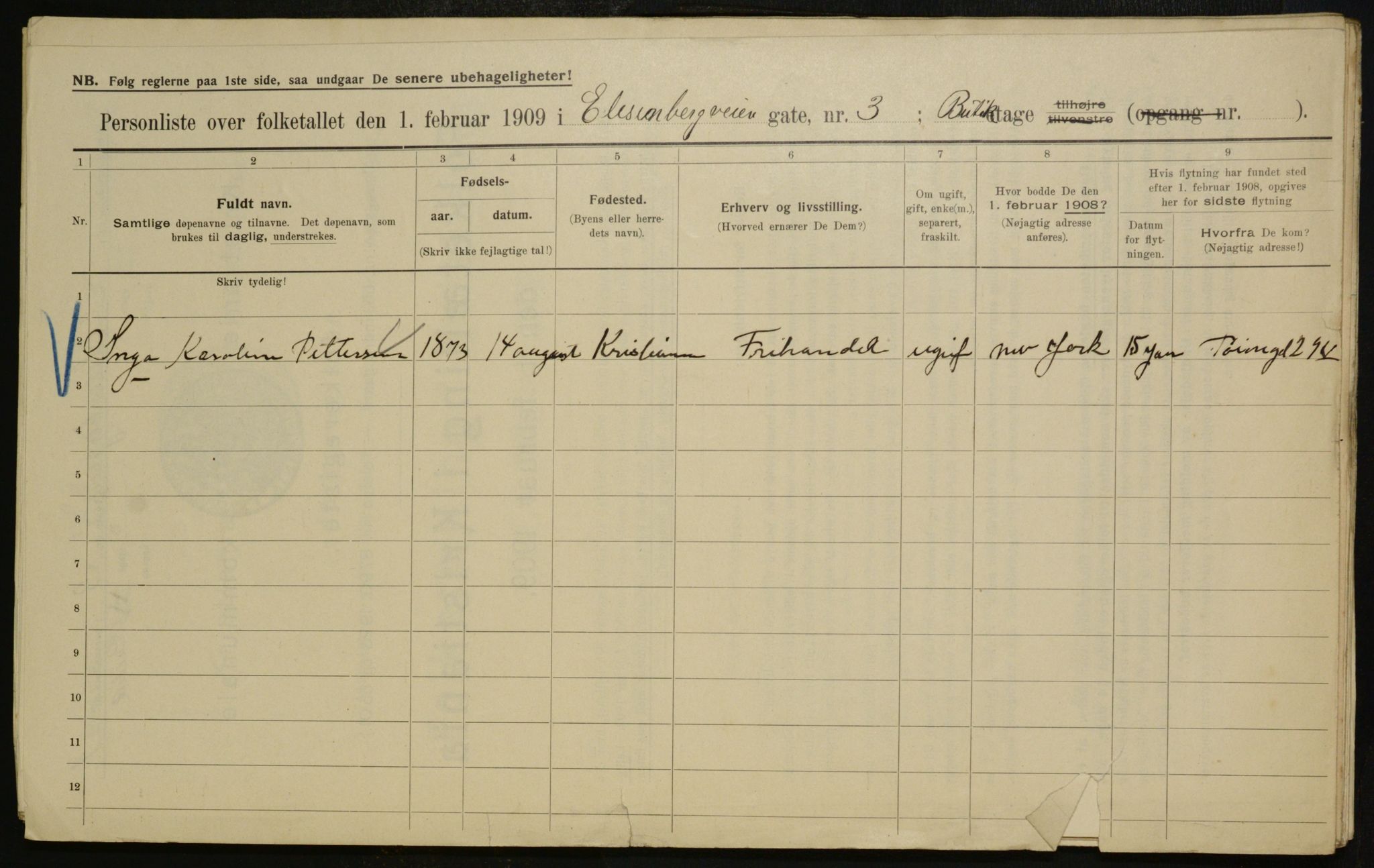 OBA, Municipal Census 1909 for Kristiania, 1909, p. 18447