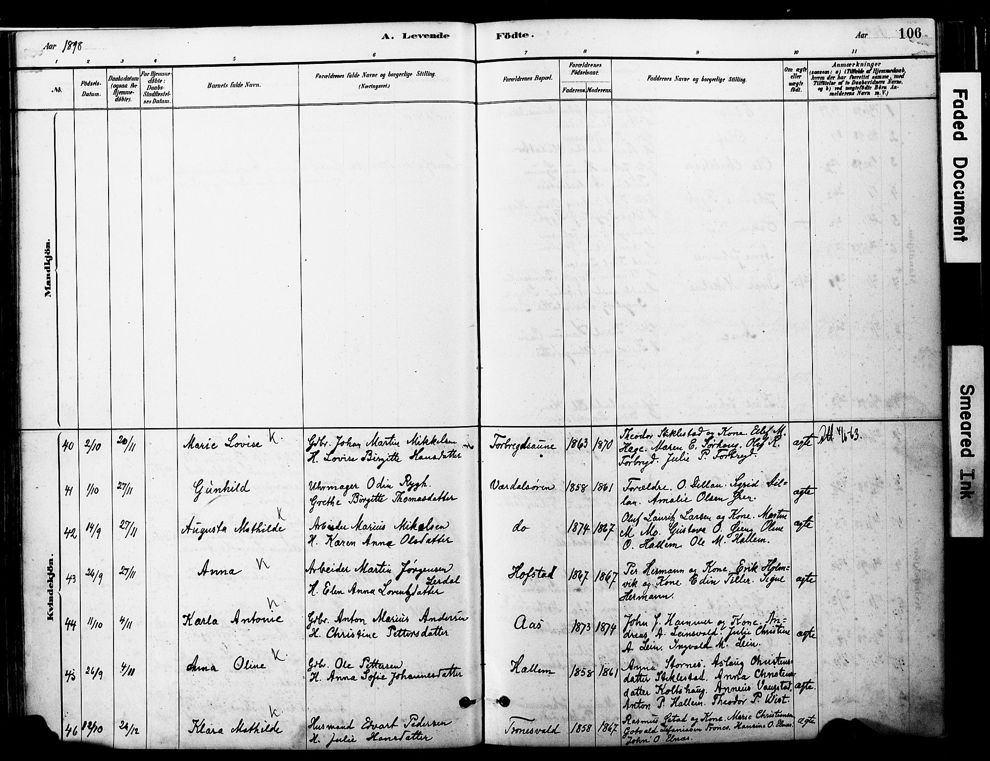 Ministerialprotokoller, klokkerbøker og fødselsregistre - Nord-Trøndelag, SAT/A-1458/723/L0244: Parish register (official) no. 723A13, 1881-1899, p. 106