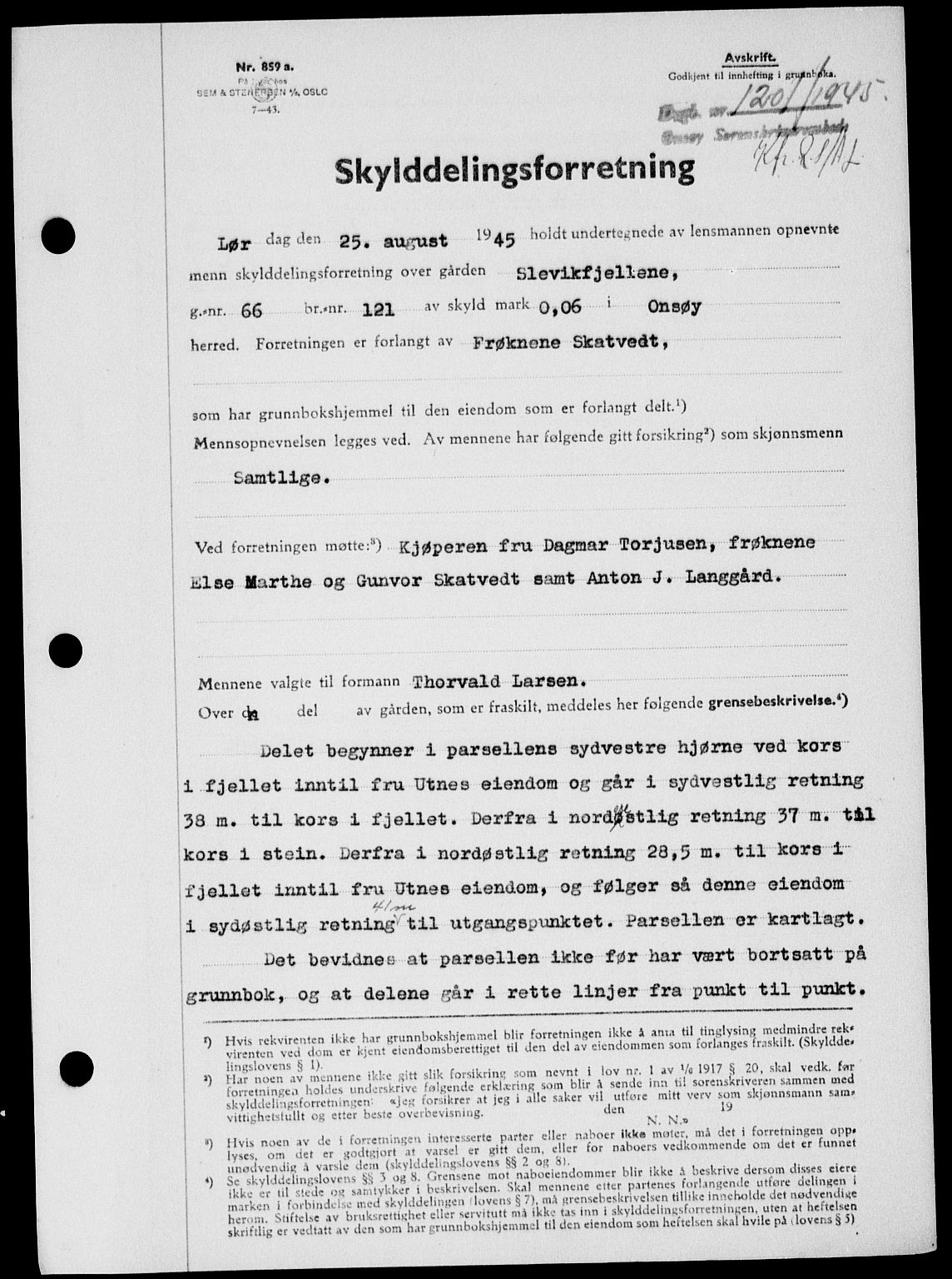 Onsøy sorenskriveri, AV/SAO-A-10474/G/Ga/Gab/L0014: Mortgage book no. II A-14, 1944-1945, Diary no: : 1201/1945