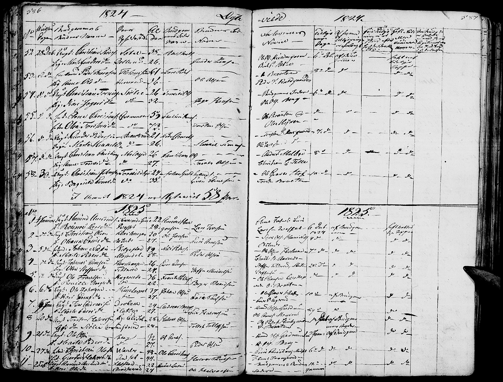 Hof prestekontor, SAH/PREST-038/H/Ha/Haa/L0006: Parish register (official) no. 6, 1822-1841, p. 586-587
