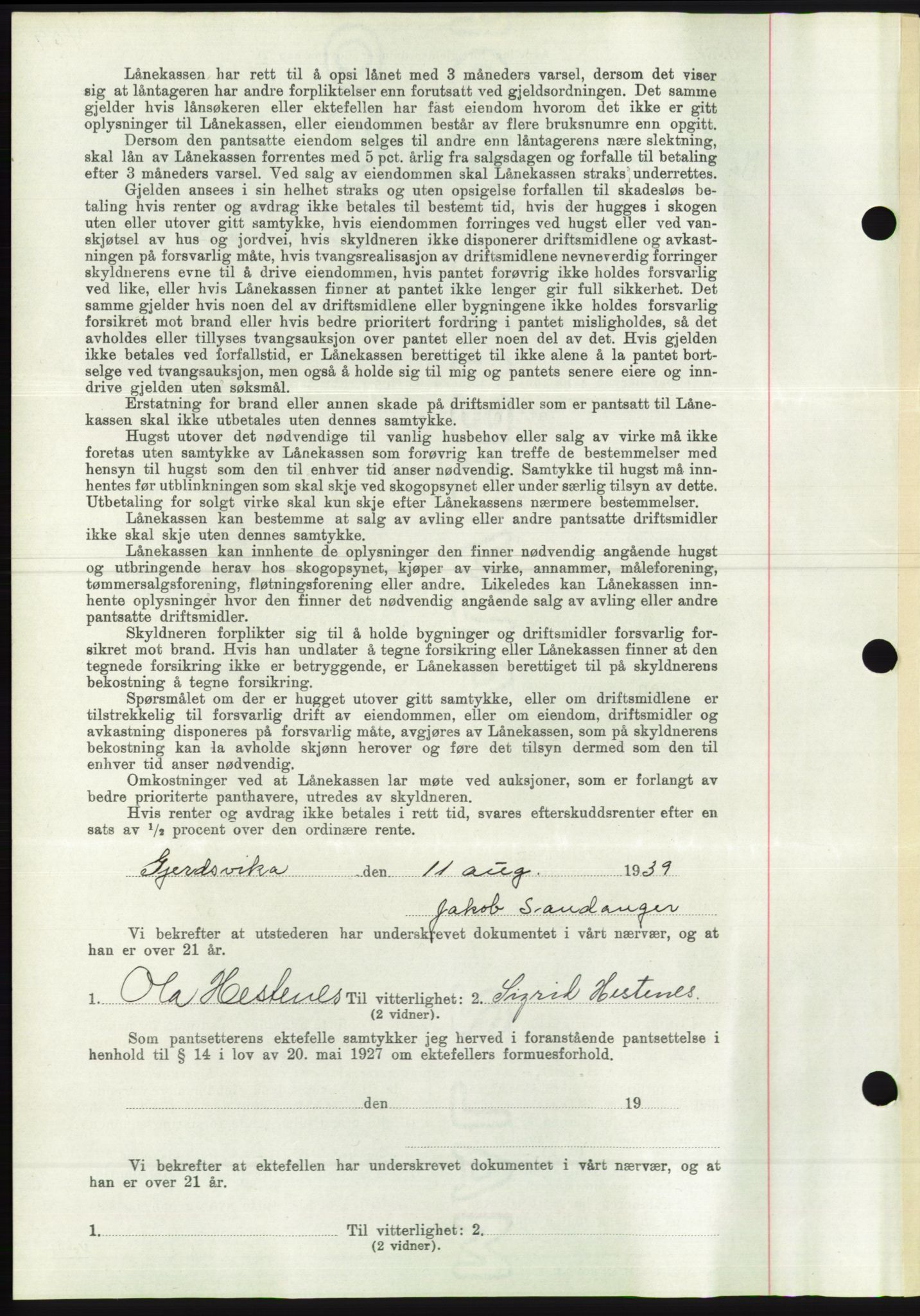 Søre Sunnmøre sorenskriveri, AV/SAT-A-4122/1/2/2C/L0068: Mortgage book no. 62, 1939-1939, Diary no: : 1223/1939