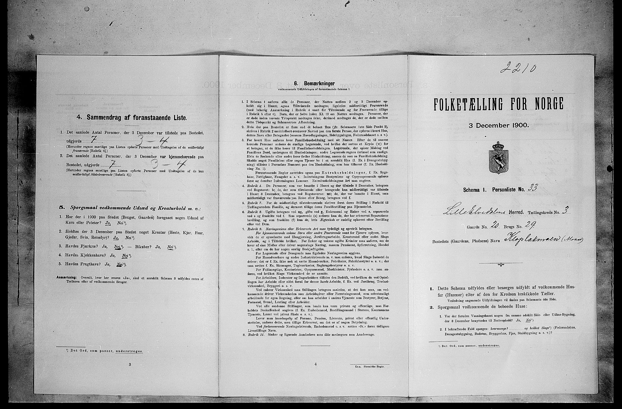 SAH, 1900 census for Lille Elvedalen, 1900, p. 302