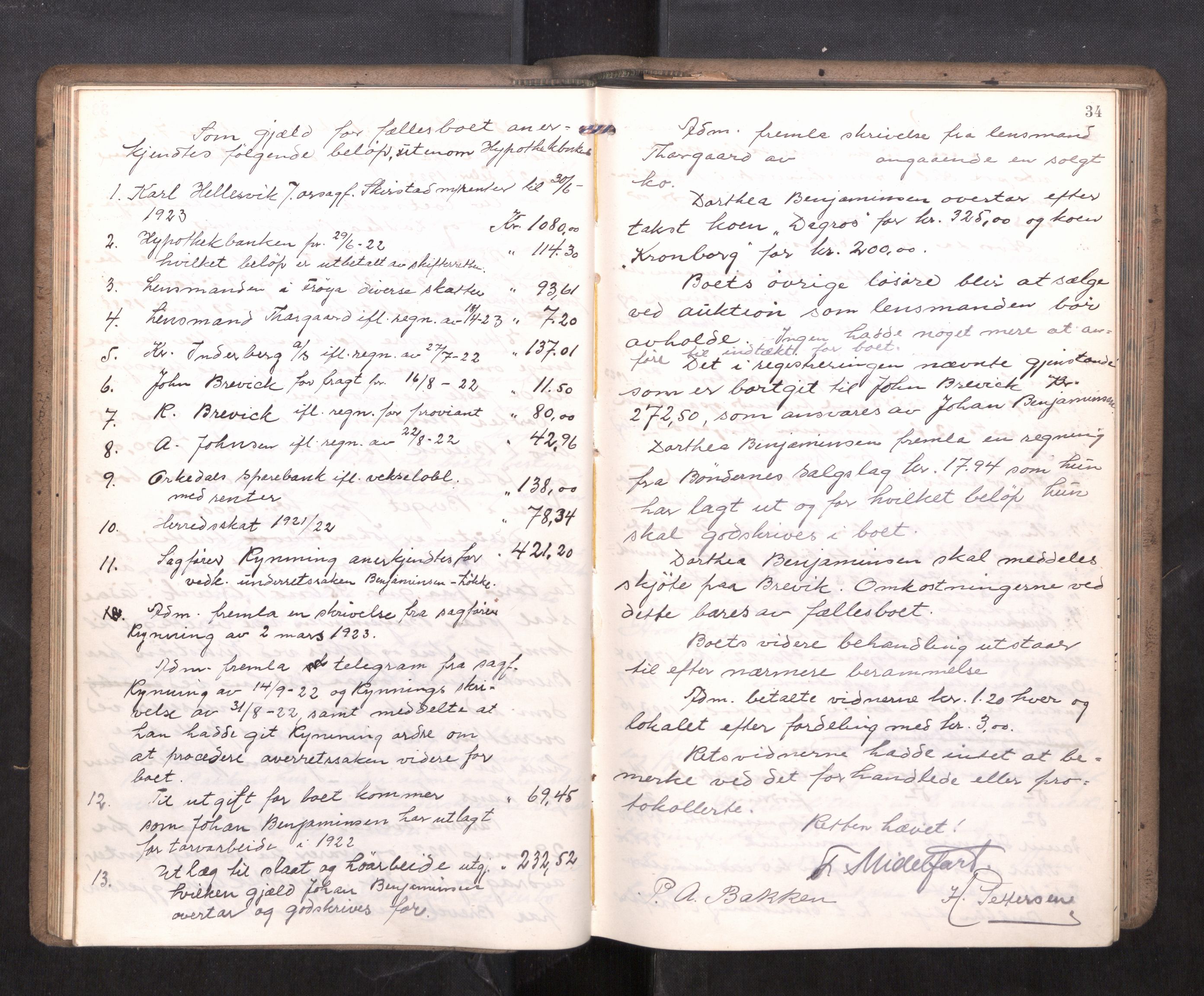 Hitra sorenskriveri, AV/SAT-A-0018/3/3B/L0002: Skifteforhandlingsprotokoll, 1922-1927, p. 33b-34a