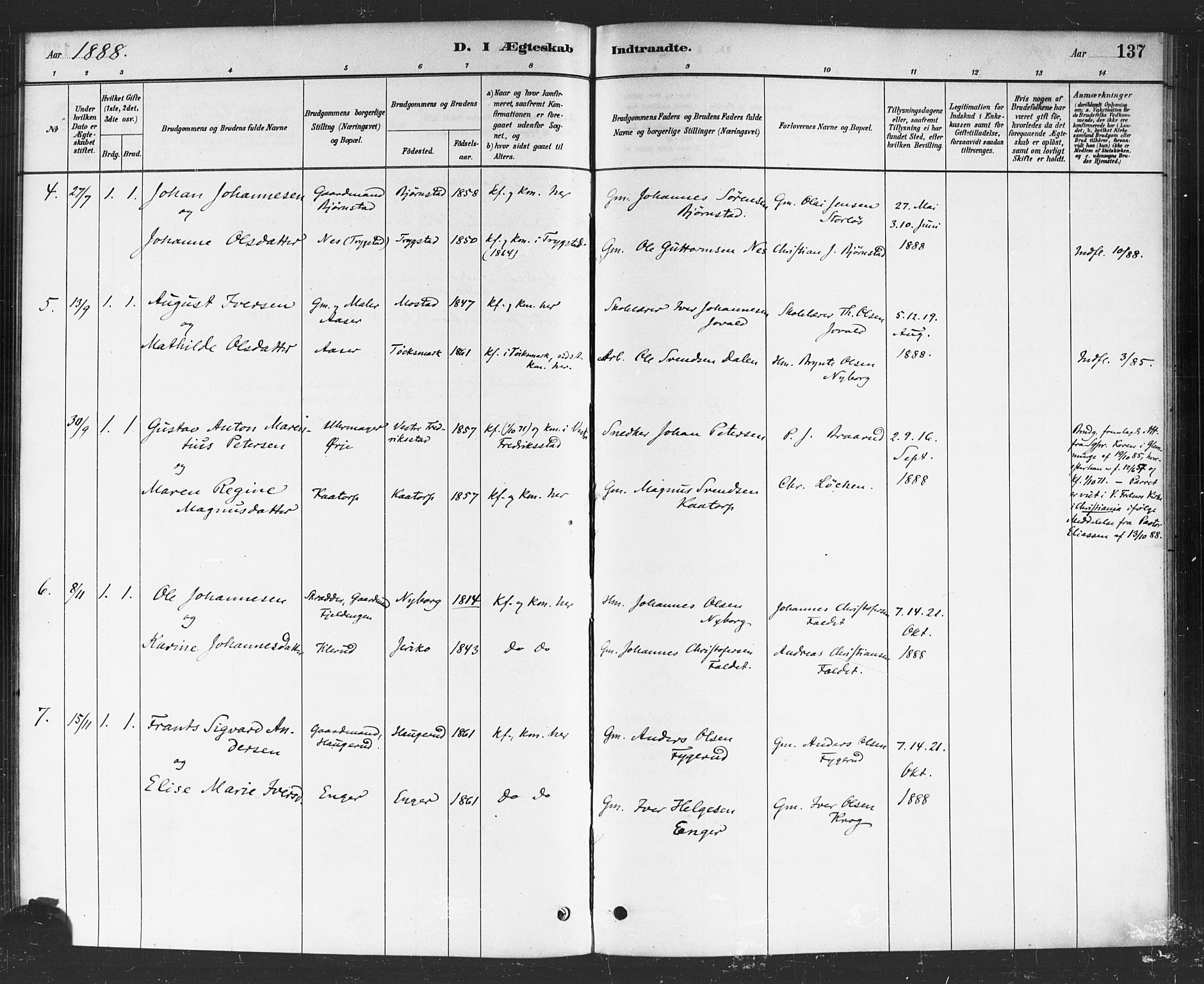 Rødenes prestekontor Kirkebøker, AV/SAO-A-2005/F/Fa/L0009: Parish register (official) no. I 9, 1880-1889, p. 137