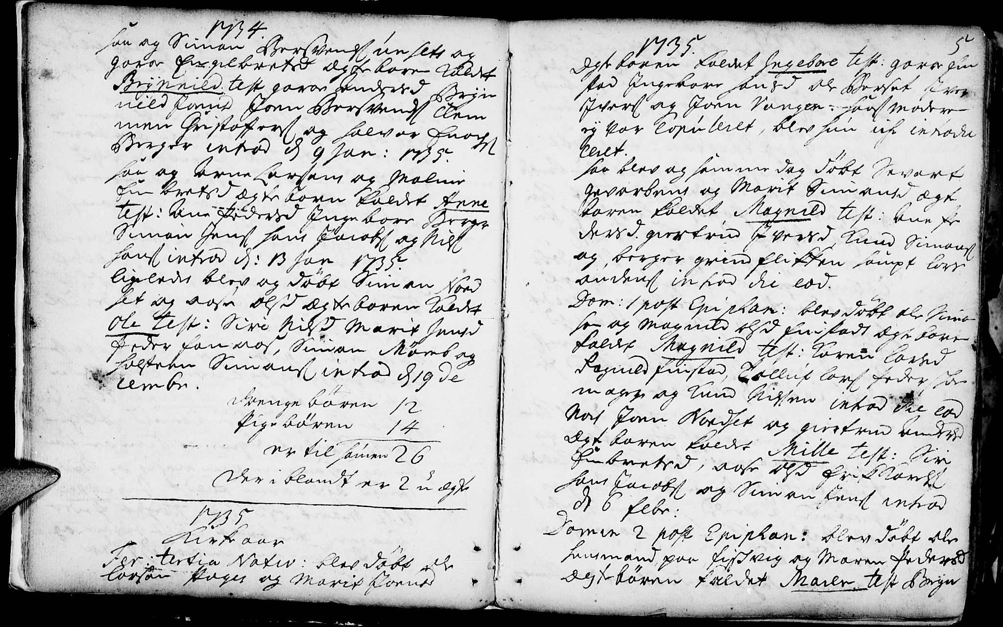 Rendalen prestekontor, SAH/PREST-054/H/Ha/Haa/L0001: Parish register (official) no. 1, 1733-1787, p. 5