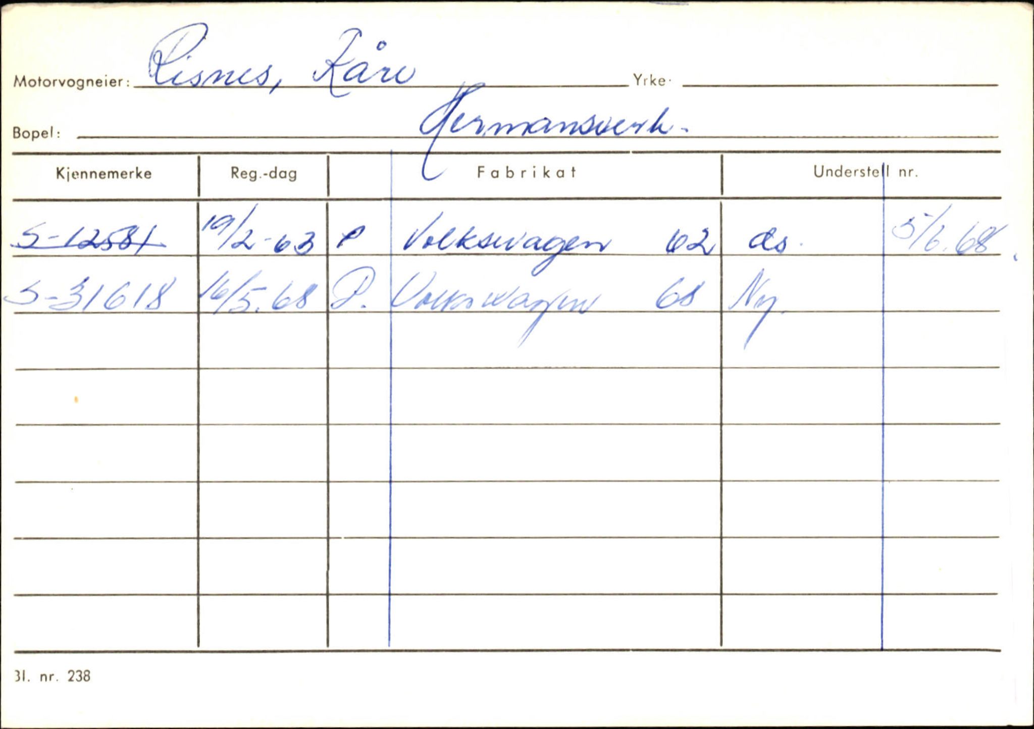 Statens vegvesen, Sogn og Fjordane vegkontor, AV/SAB-A-5301/4/F/L0126: Eigarregister Fjaler M-Å. Leikanger A-Å, 1945-1975, p. 2003