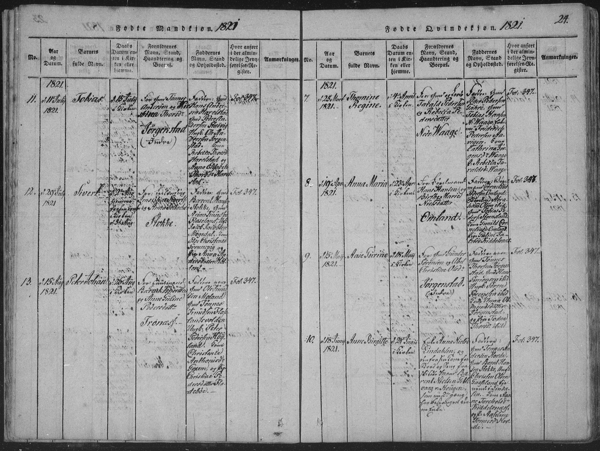 Sør-Audnedal sokneprestkontor, AV/SAK-1111-0039/F/Fa/Faa/L0001: Parish register (official) no. A 1, 1816-1848, p. 24