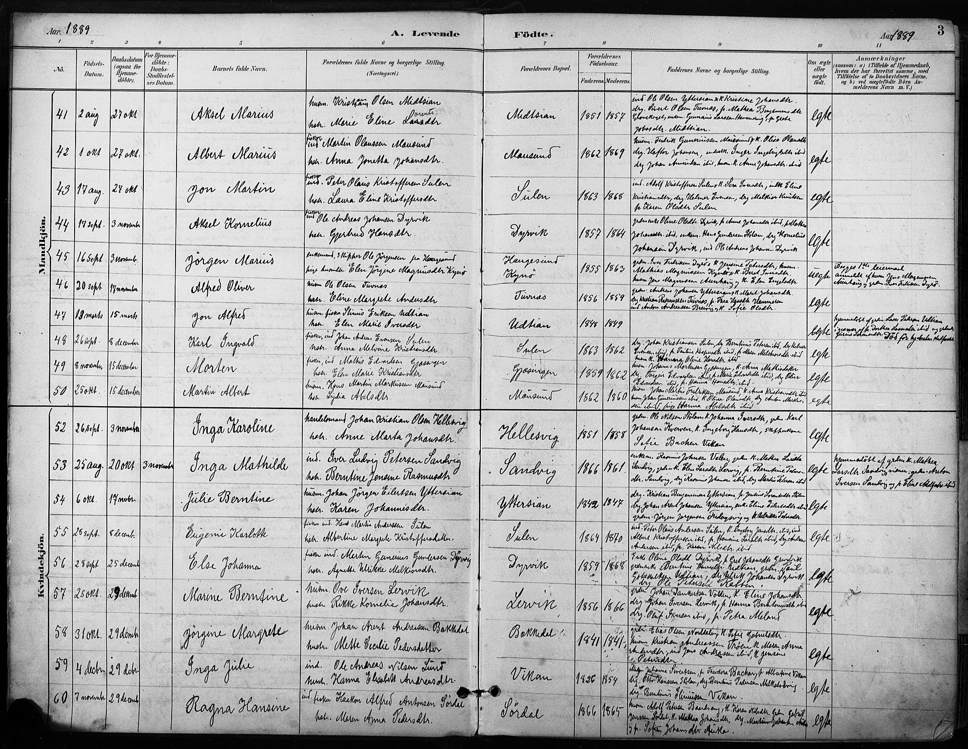Ministerialprotokoller, klokkerbøker og fødselsregistre - Sør-Trøndelag, SAT/A-1456/640/L0579: Parish register (official) no. 640A04, 1889-1902, p. 3