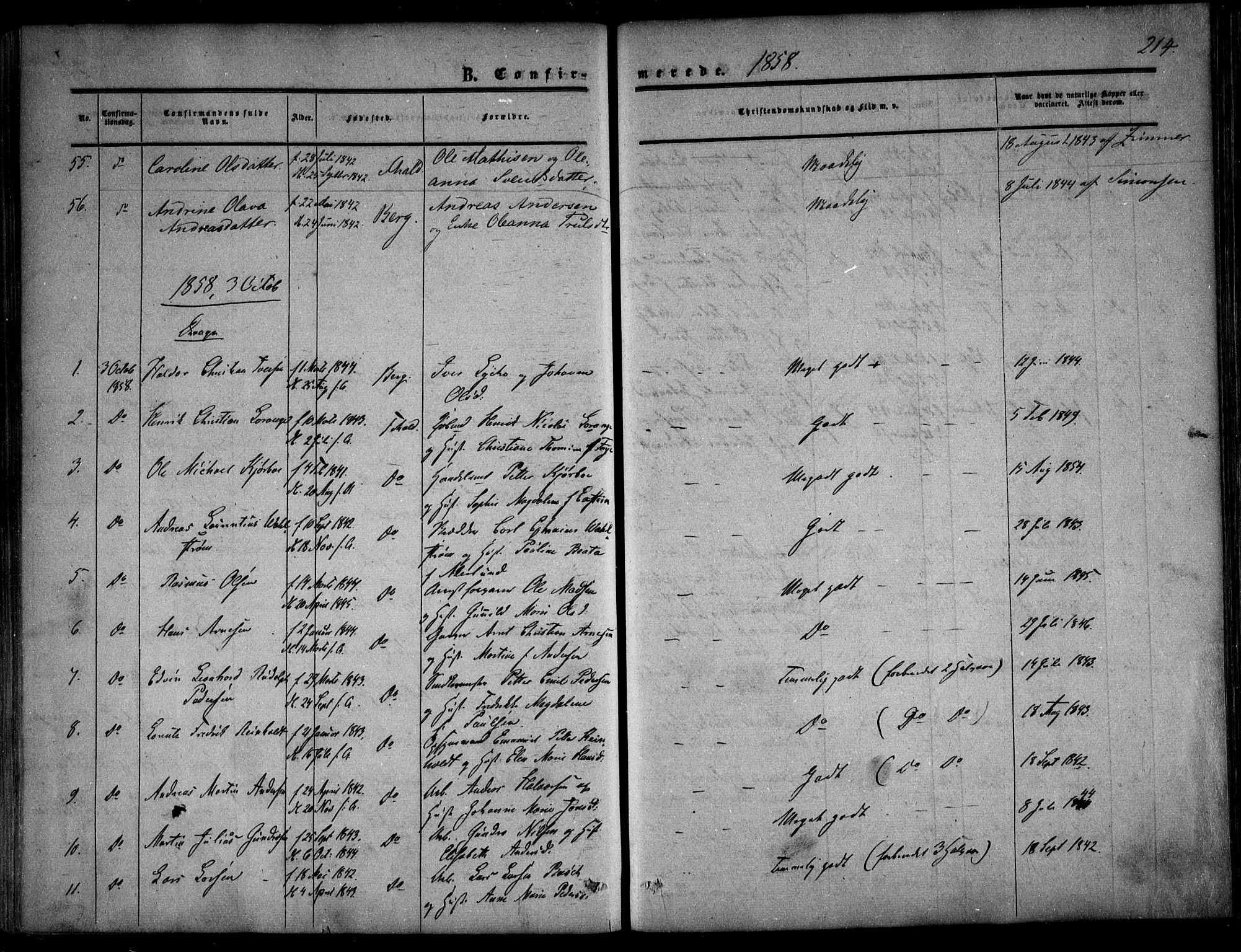 Halden prestekontor Kirkebøker, AV/SAO-A-10909/F/Fa/L0007: Parish register (official) no. I 7, 1857-1865, p. 214