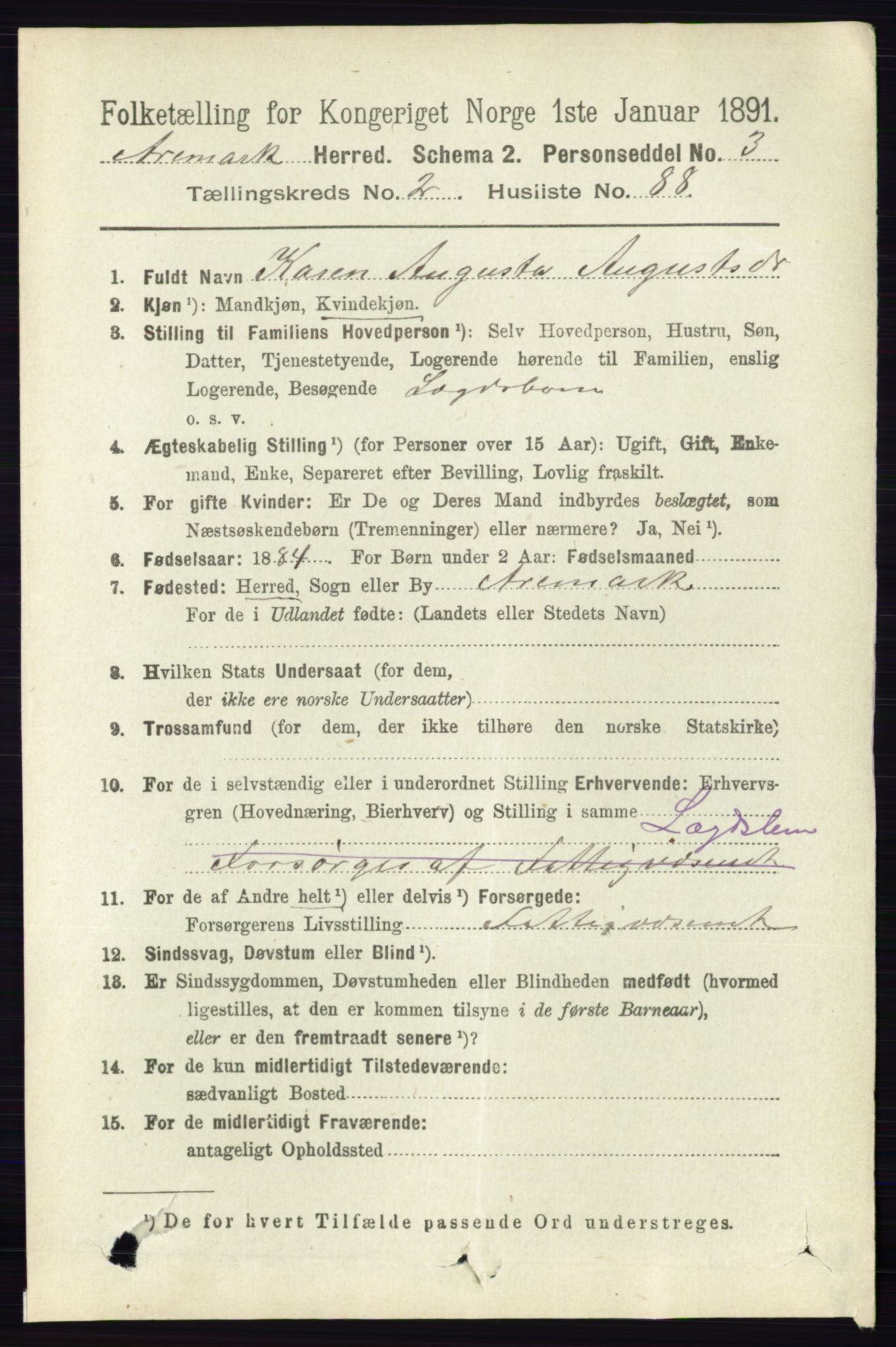 RA, 1891 census for 0118 Aremark, 1891, p. 1338