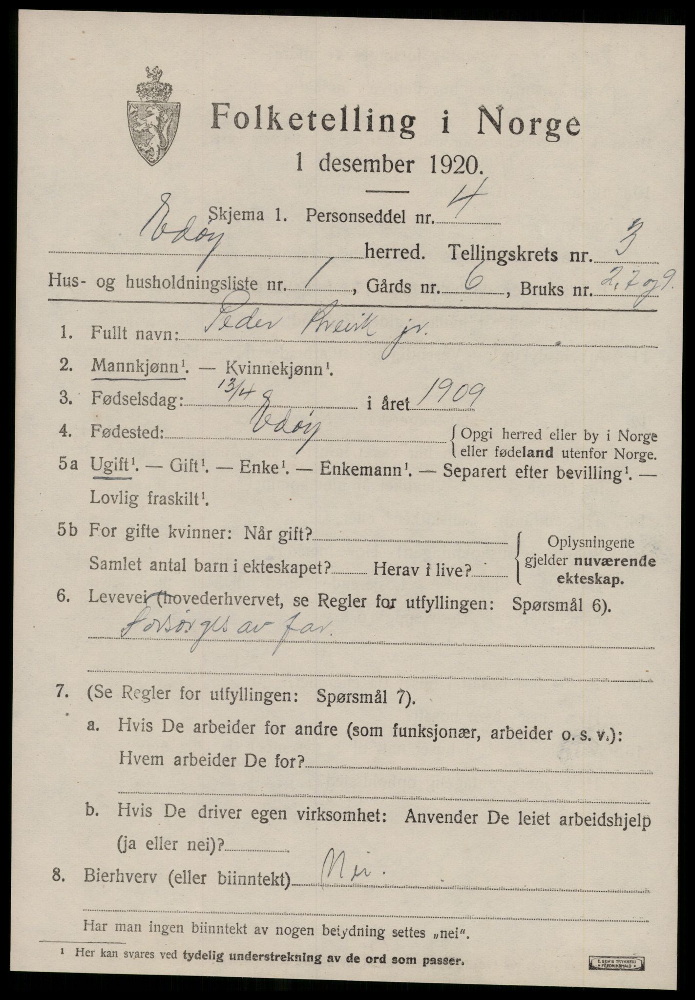 SAT, 1920 census for Edøy, 1920, p. 926