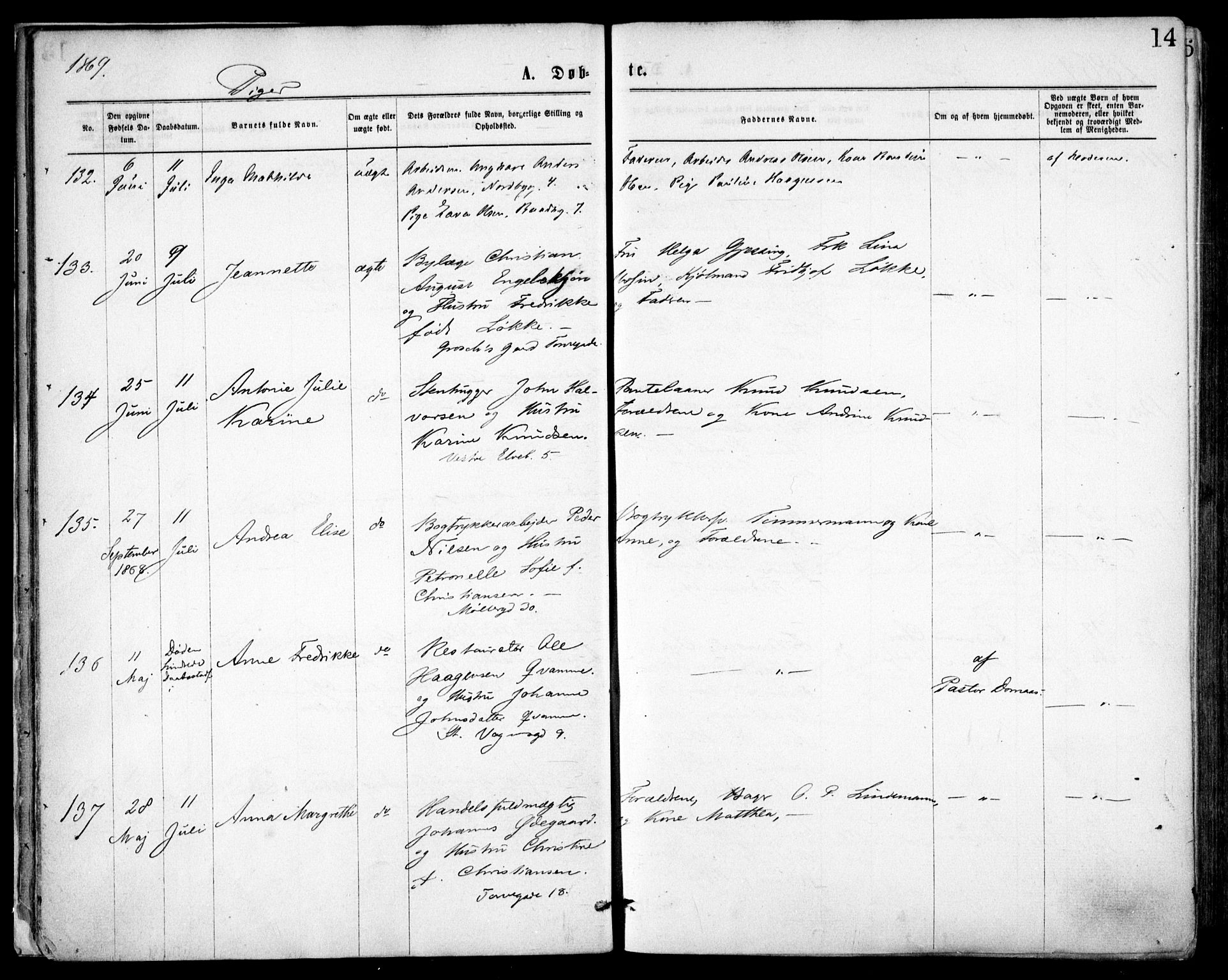 Oslo domkirke Kirkebøker, SAO/A-10752/F/Fa/L0017: Parish register (official) no. 17, 1869-1878, p. 14