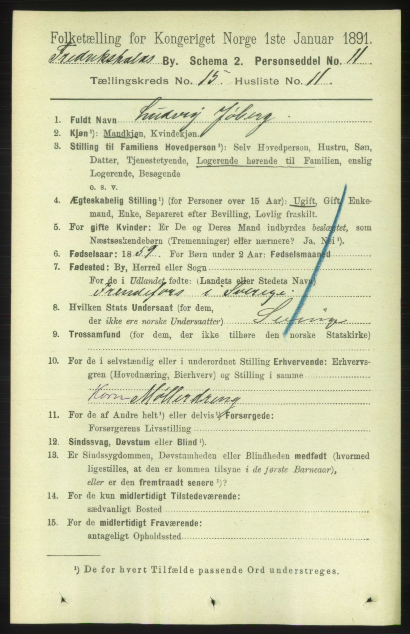 RA, 1891 census for 0101 Fredrikshald, 1891, p. 9559