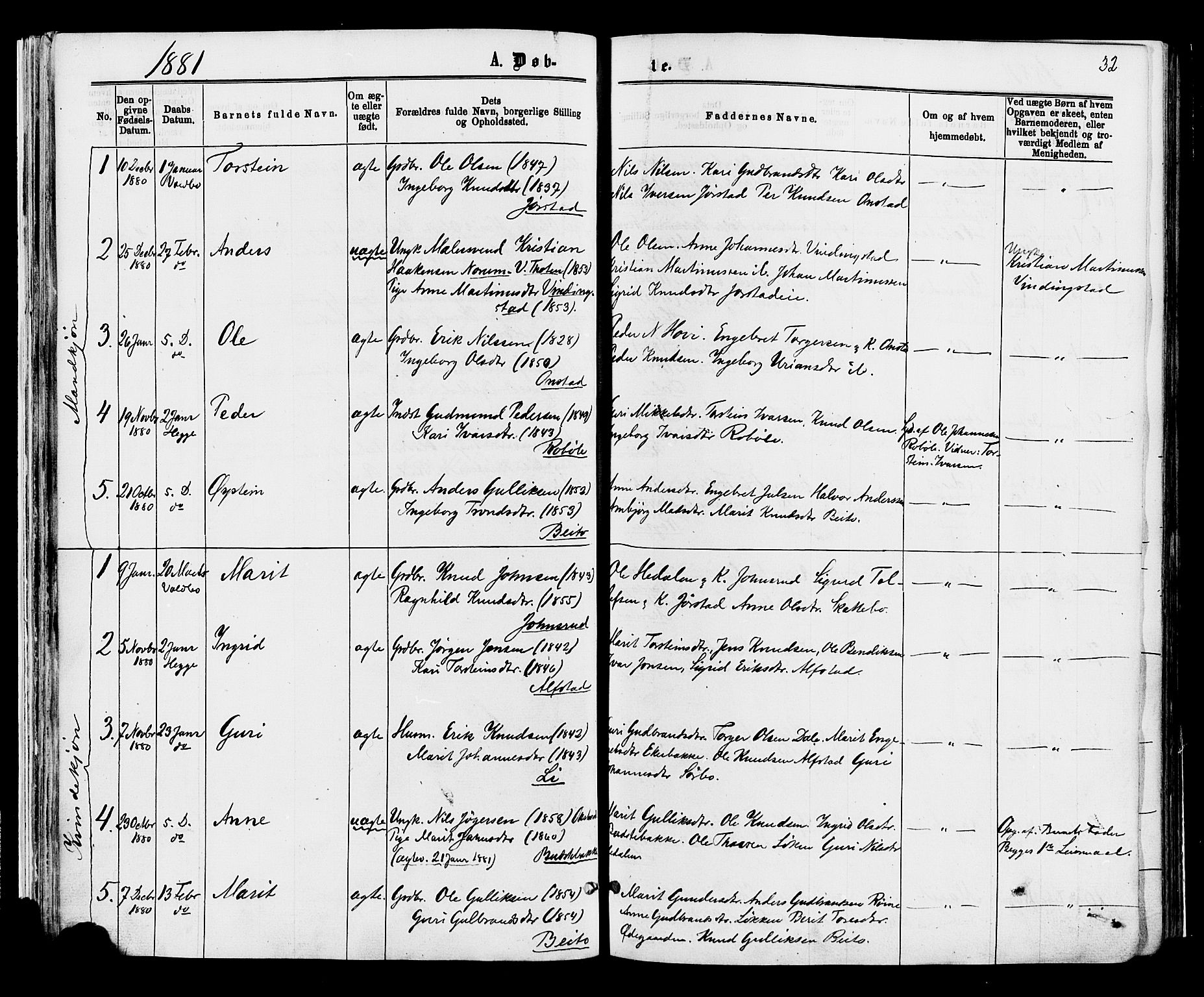 Øystre Slidre prestekontor, AV/SAH-PREST-138/H/Ha/Haa/L0002: Parish register (official) no. 2, 1874-1886, p. 32