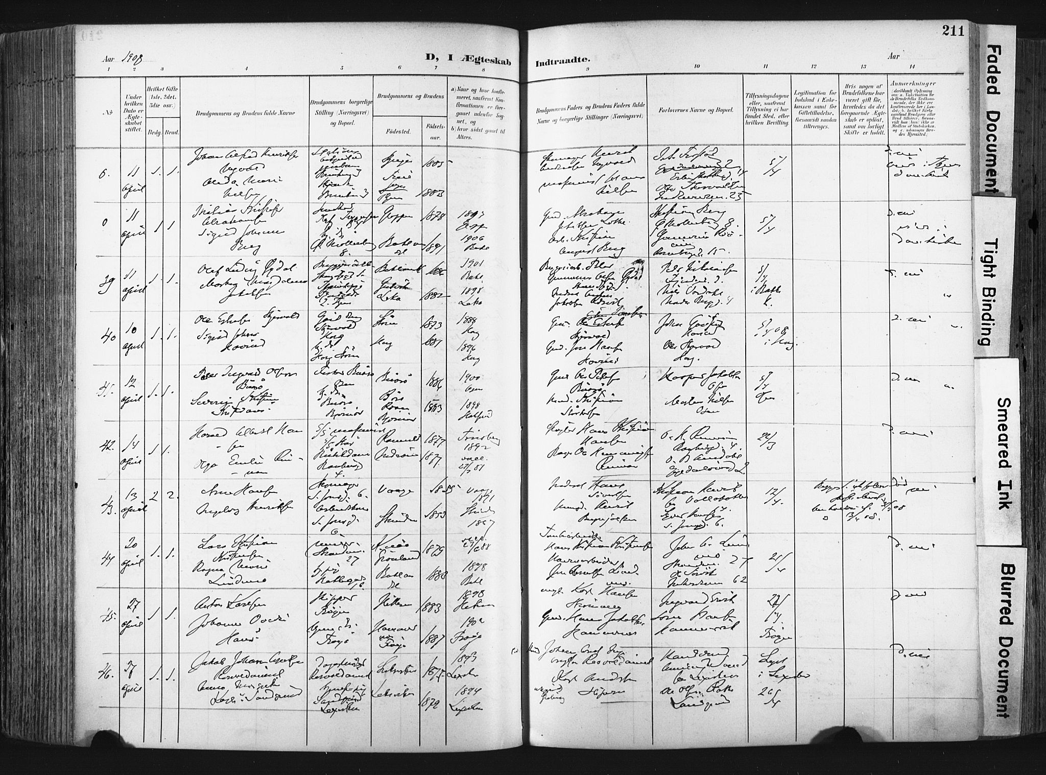 Ministerialprotokoller, klokkerbøker og fødselsregistre - Sør-Trøndelag, AV/SAT-A-1456/604/L0201: Parish register (official) no. 604A21, 1901-1911, p. 211