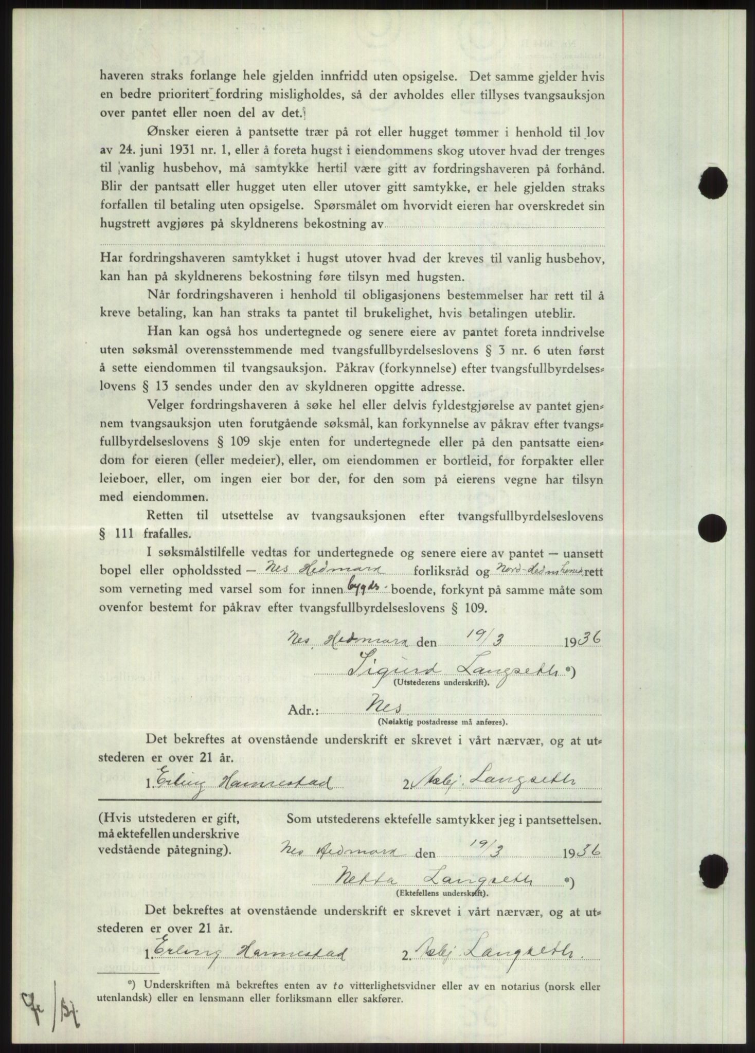 Nord-Hedmark sorenskriveri, SAH/TING-012/H/Hb/Hbf/L0001: Mortgage book no. B1, 1936-1936, Diary no: : 1821/1936