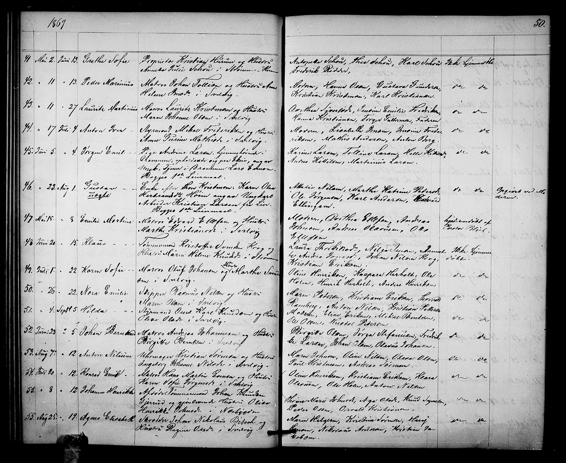 Strømm kirkebøker, SAKO/A-322/G/Ga/L0001: Parish register (copy) no. I 1, 1861-1885, p. 50