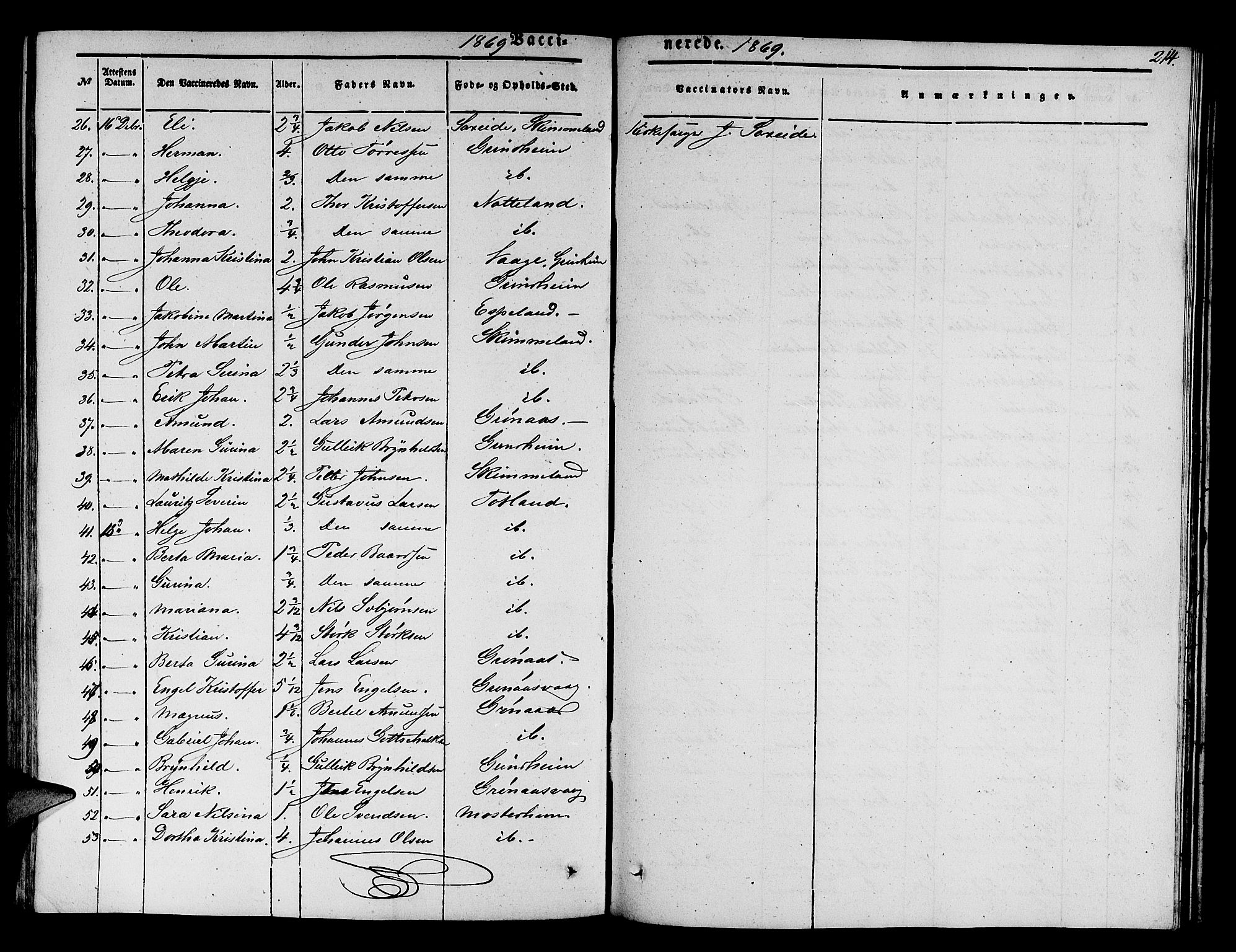 Finnås sokneprestembete, SAB/A-99925/H/Ha/Hab/Haba/L0001: Parish register (copy) no. A 1, 1851-1873, p. 214