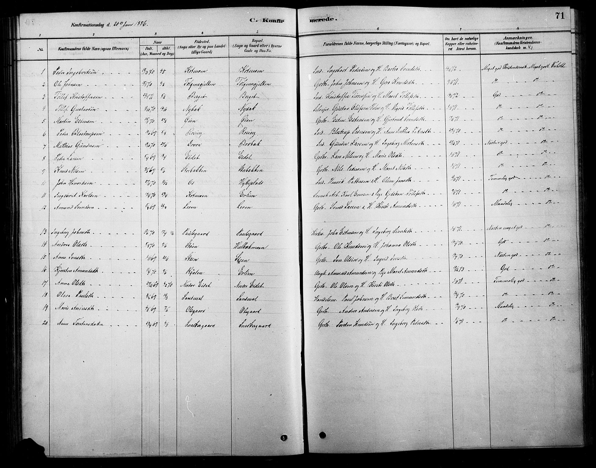 Tolga prestekontor, SAH/PREST-062/L/L0007: Parish register (copy) no. 7, 1878-1919, p. 71