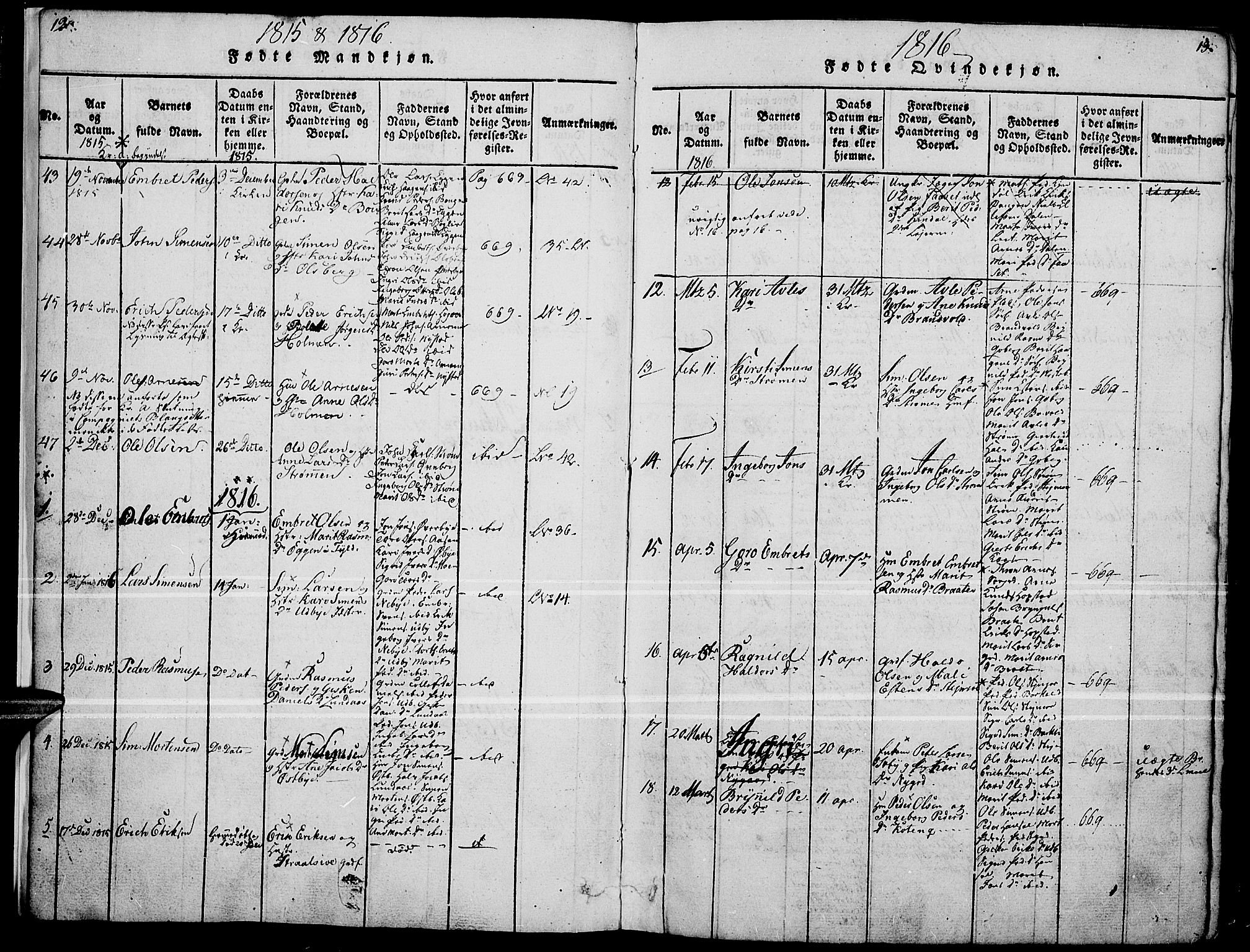 Tynset prestekontor, AV/SAH-PREST-058/H/Ha/Haa/L0018: Parish register (official) no. 18, 1815-1829, p. 12-13