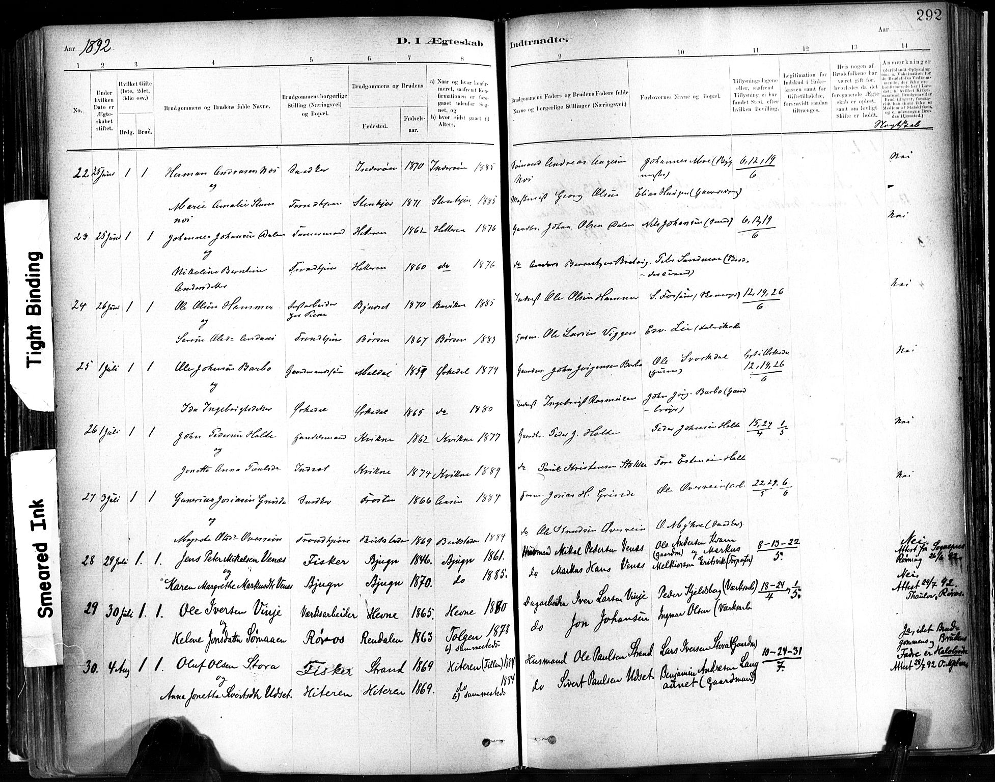 Ministerialprotokoller, klokkerbøker og fødselsregistre - Sør-Trøndelag, SAT/A-1456/602/L0119: Parish register (official) no. 602A17, 1880-1901, p. 292