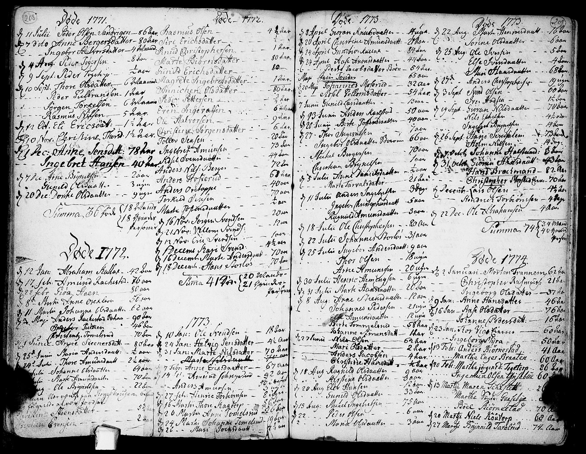 Rødenes prestekontor Kirkebøker, SAO/A-2005/F/Fa/L0002: Parish register (official) no. I 2, 1733-1776, p. 208-209