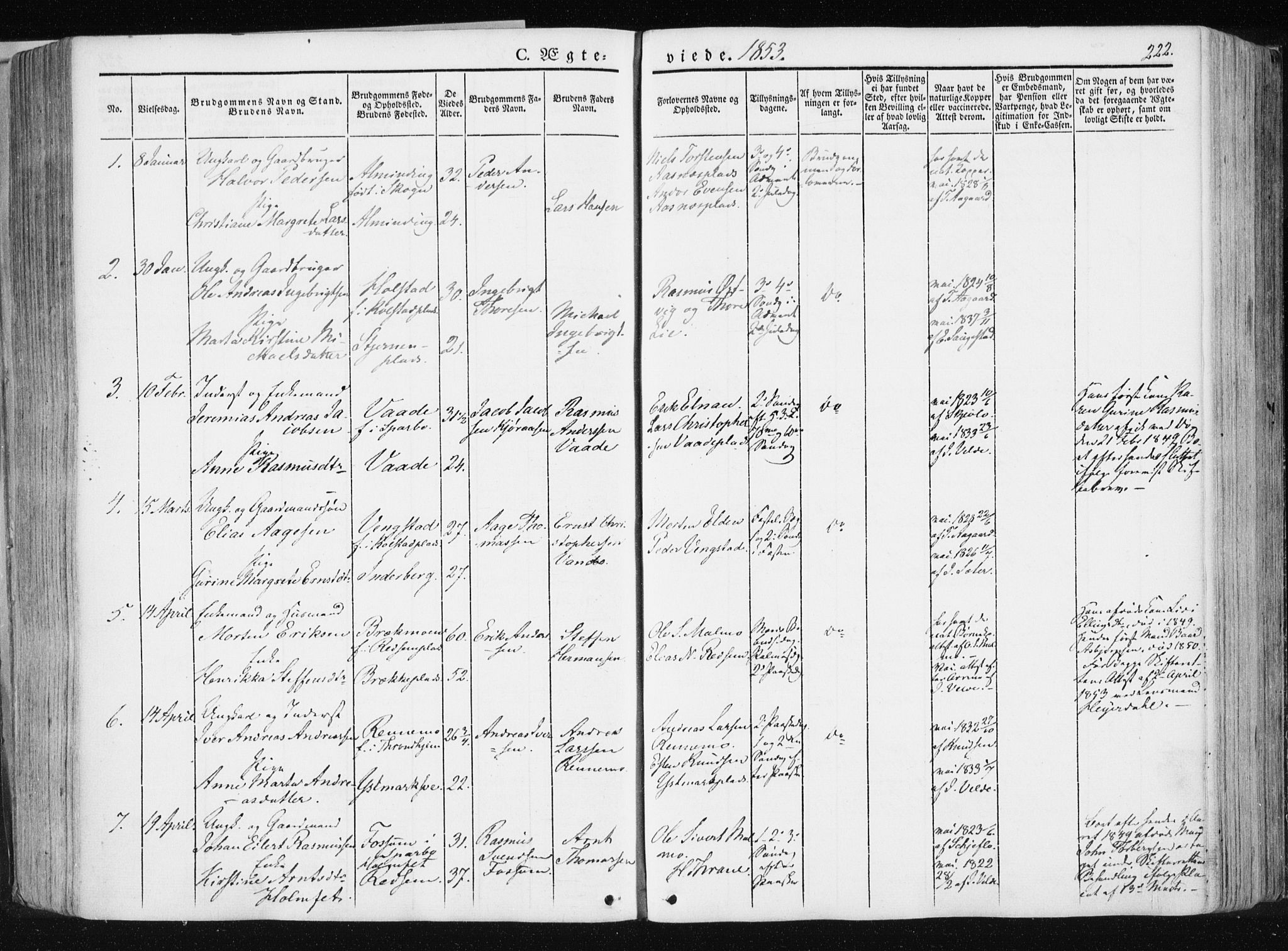 Ministerialprotokoller, klokkerbøker og fødselsregistre - Nord-Trøndelag, SAT/A-1458/741/L0393: Parish register (official) no. 741A07, 1849-1863, p. 222