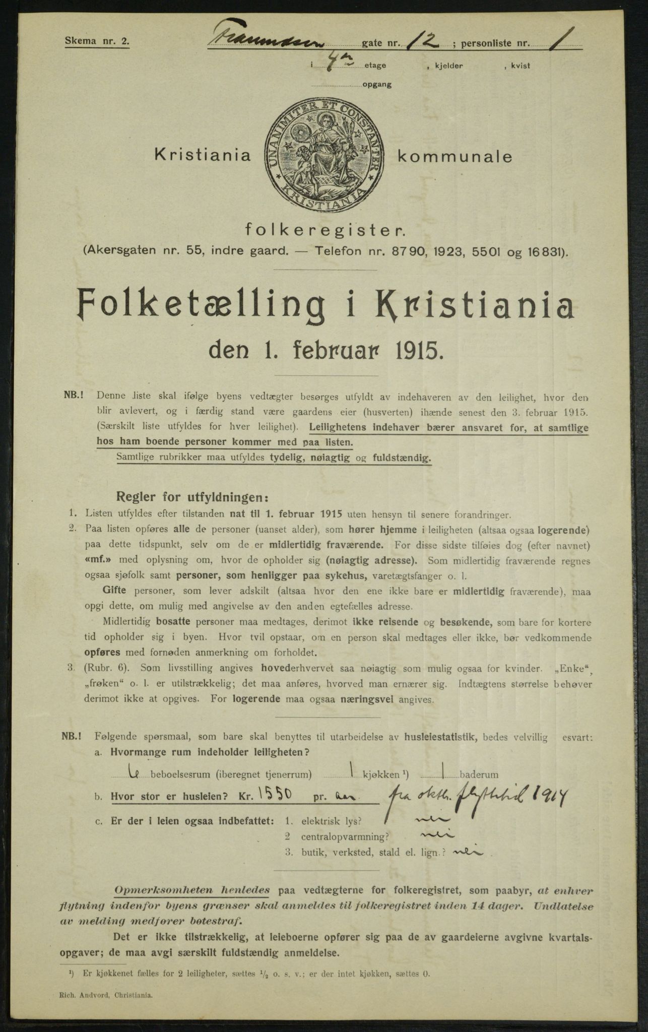 OBA, Municipal Census 1915 for Kristiania, 1915, p. 25018