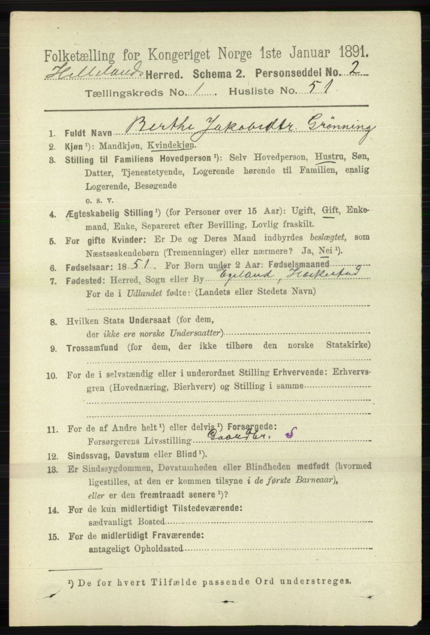 RA, 1891 census for 1115 Helleland, 1891, p. 363