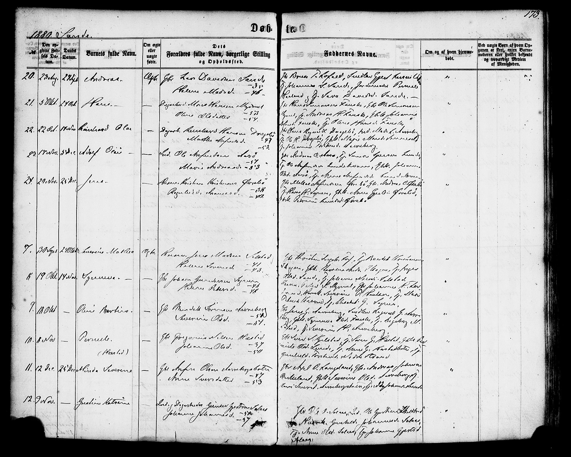 Gaular sokneprestembete, SAB/A-80001/H/Haa: Parish register (official) no. A 5, 1860-1881, p. 173