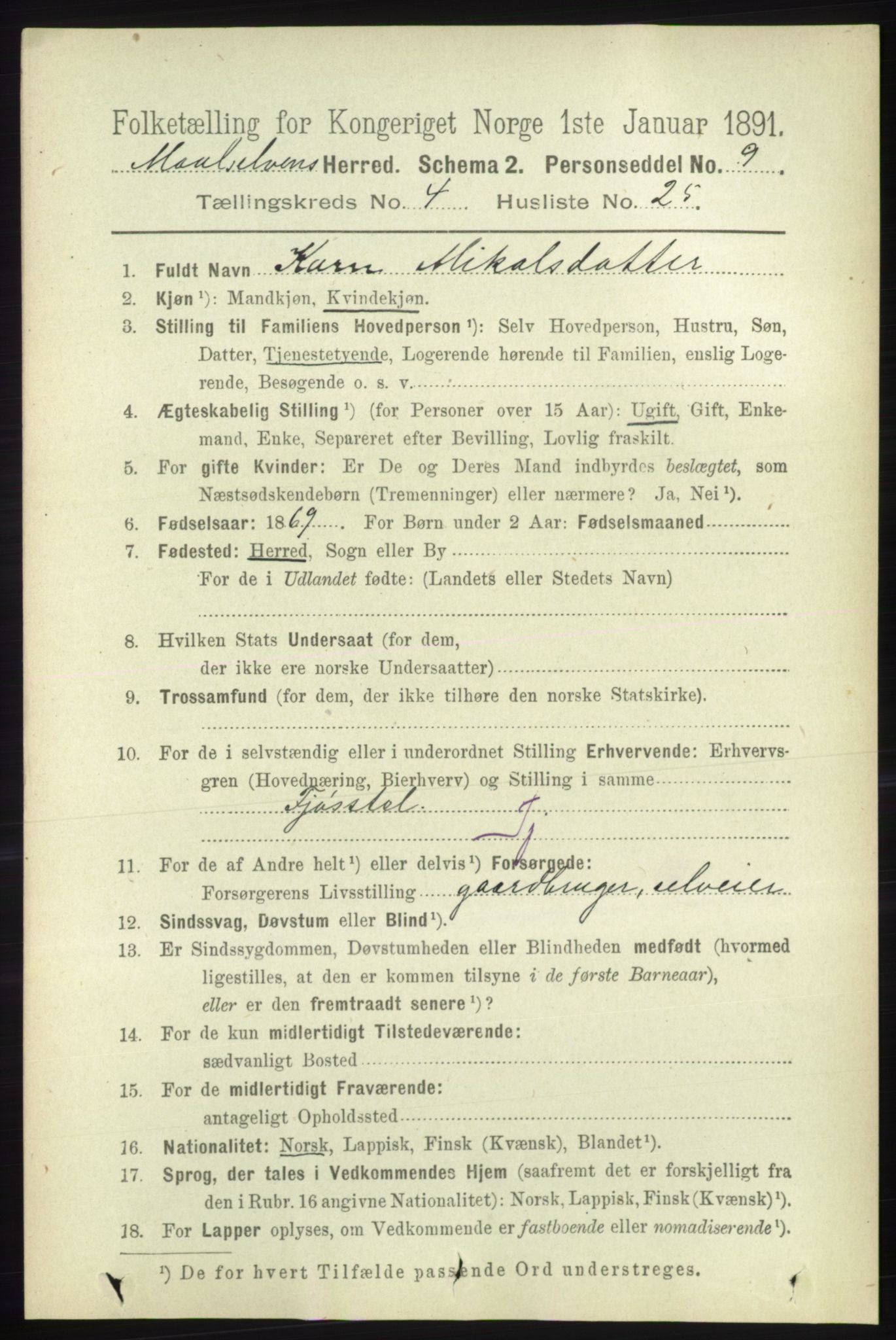 RA, 1891 census for 1924 Målselv, 1891, p. 1261
