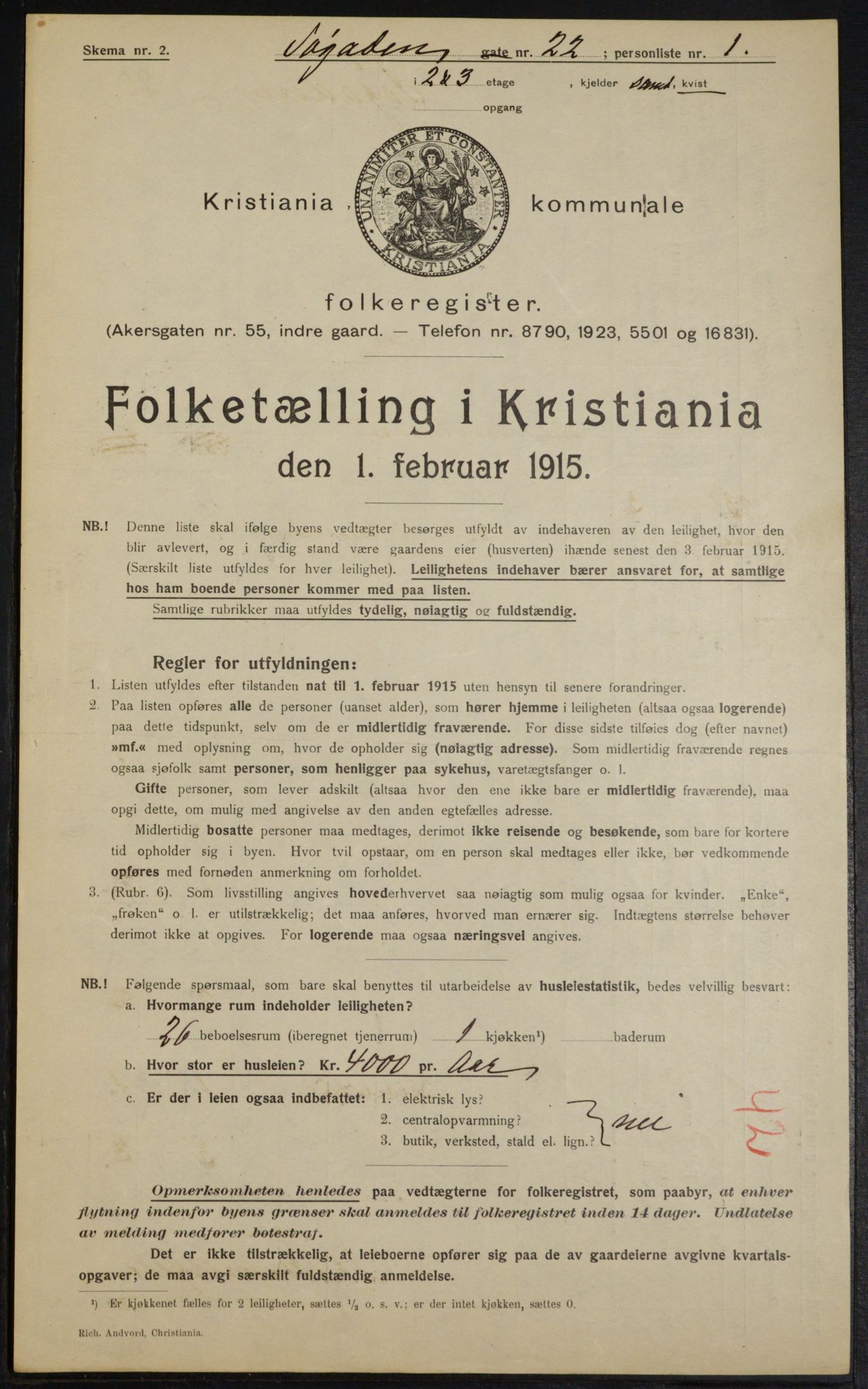 OBA, Municipal Census 1915 for Kristiania, 1915, p. 95127