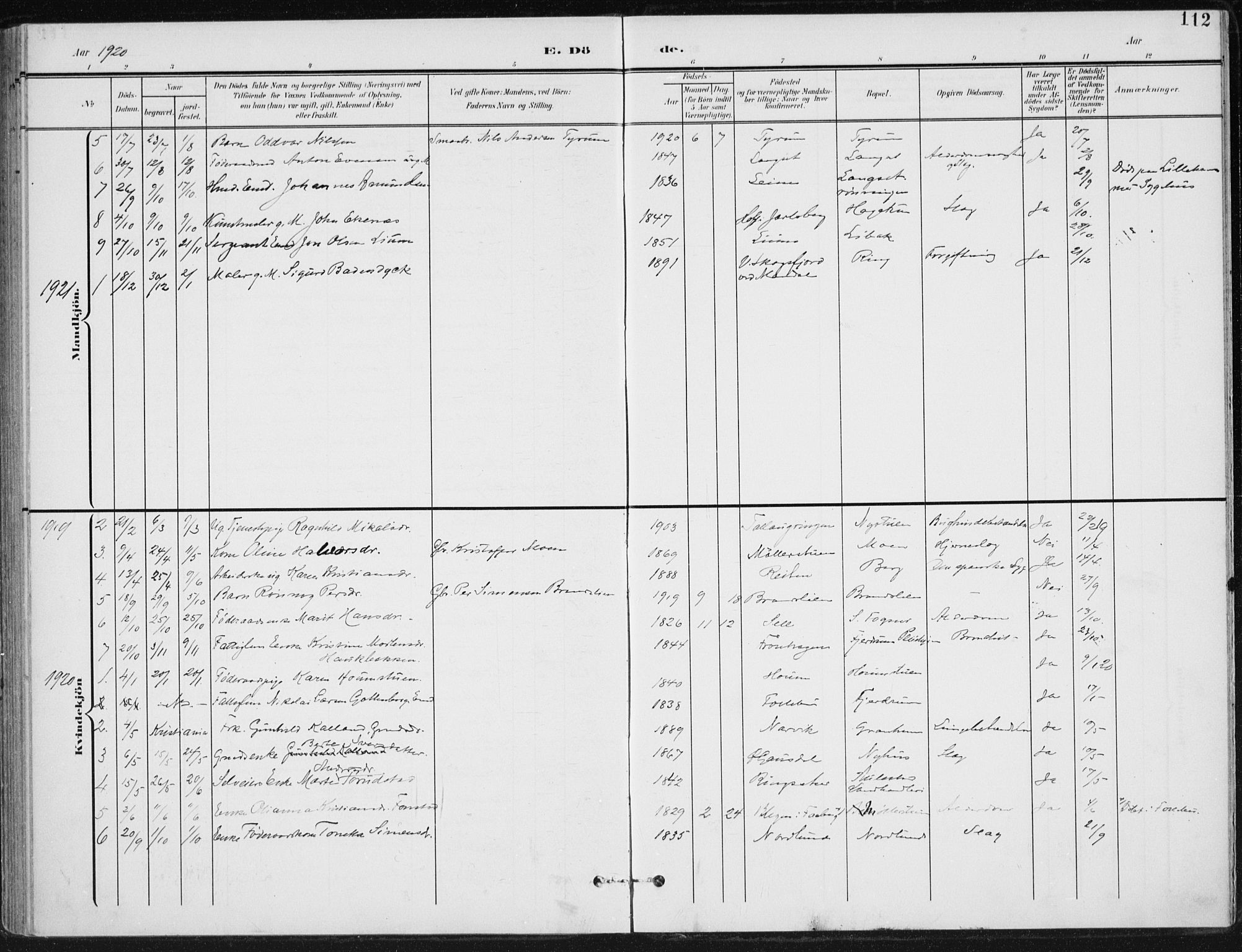 Østre Gausdal prestekontor, SAH/PREST-092/H/Ha/Haa/L0005: Parish register (official) no. 5, 1902-1920, p. 112