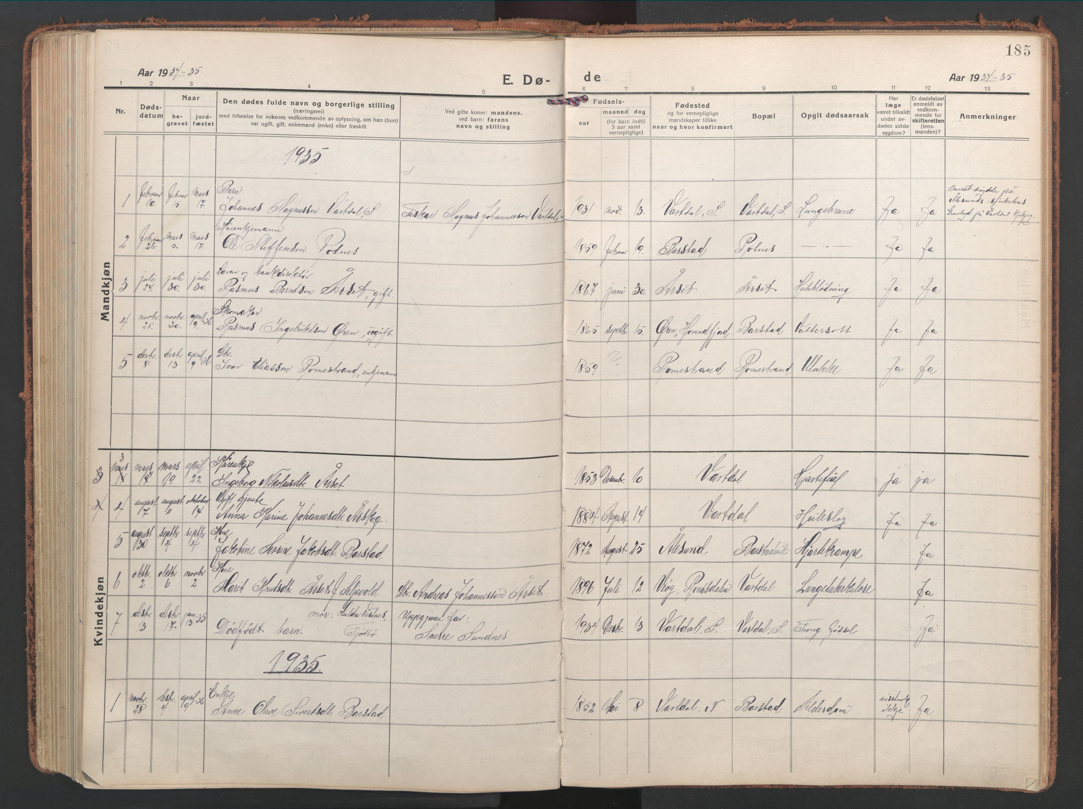 Ministerialprotokoller, klokkerbøker og fødselsregistre - Møre og Romsdal, AV/SAT-A-1454/514/L0202: Parish register (copy) no. 514C02, 1916-1944, p. 185