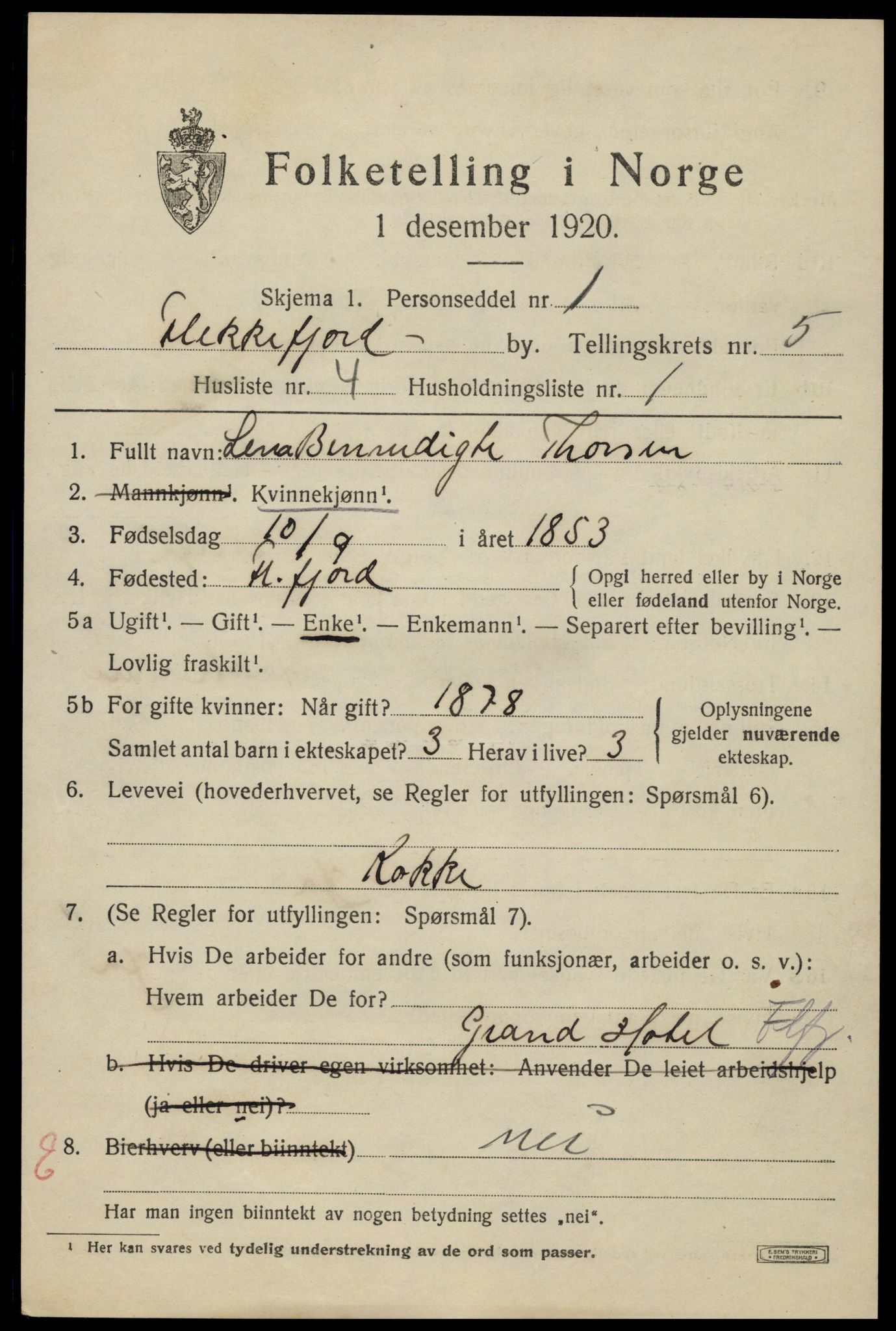 SAK, 1920 census for Flekkefjord, 1920, p. 5184